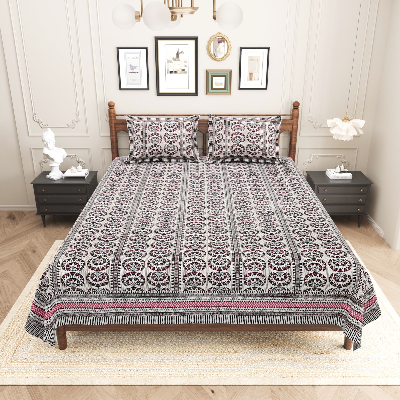 Pure cotton king size bedsheet with 2 pillow covers (100x108 inches)