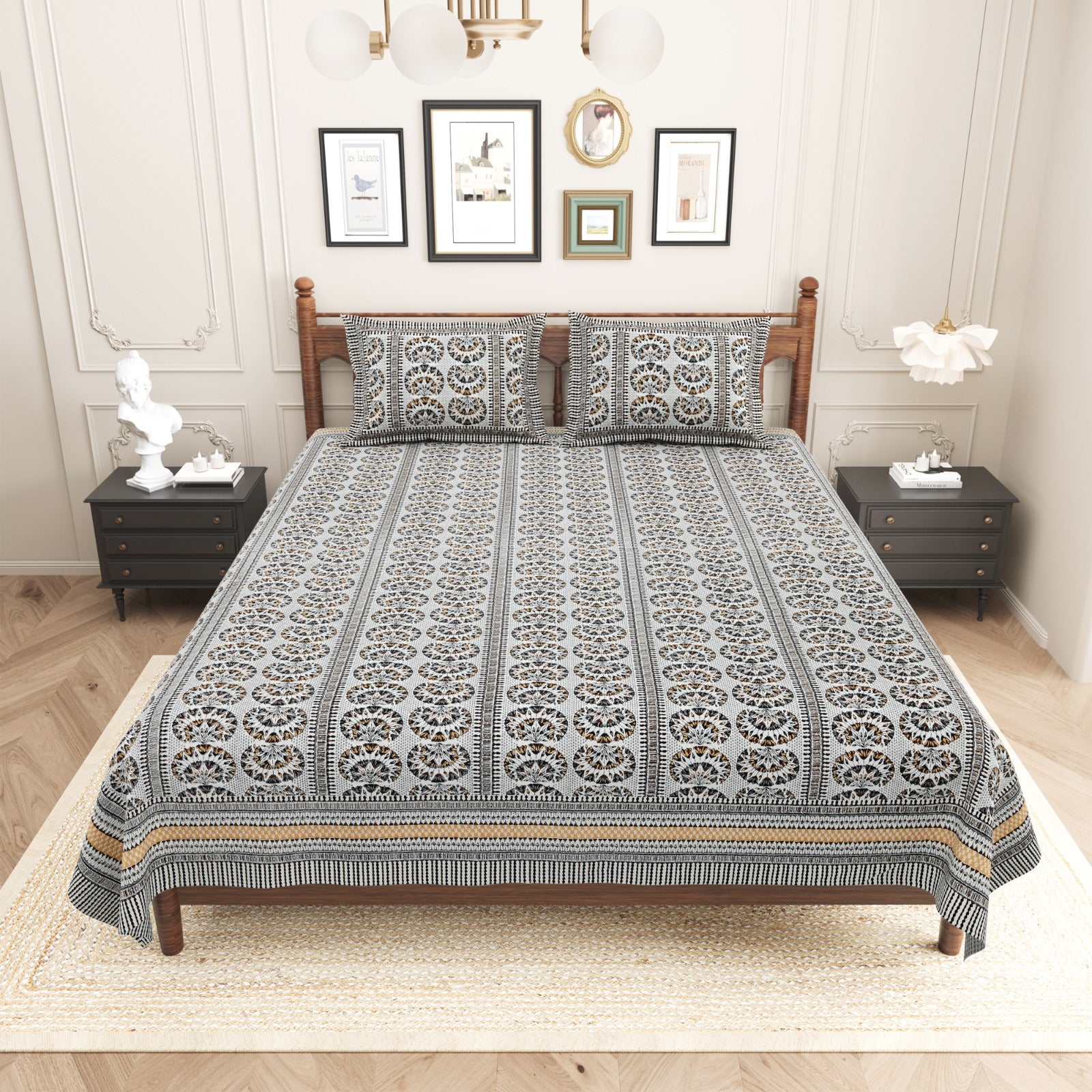Pure cotton king size bedsheet with 2 pillow covers (100x108 inches)