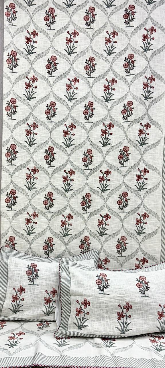 Pure TNT cotton printed double bedcover with 2 pillow covers (90x108 inches)