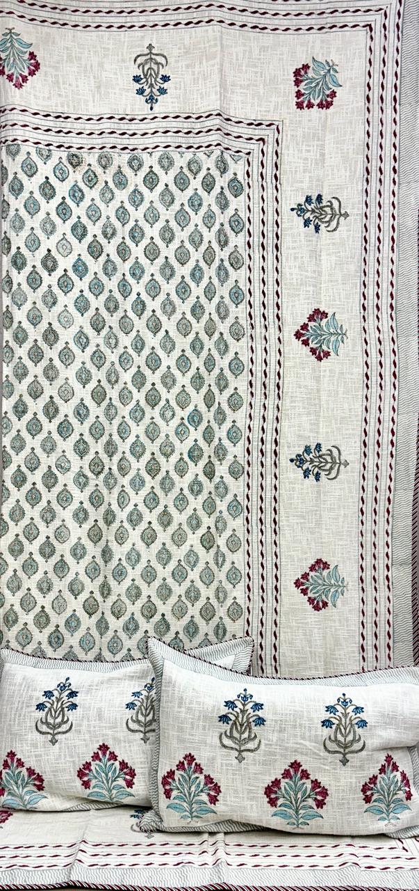Pure TNT cotton printed double bedcover with 2 pillow covers (90x108 inches)
