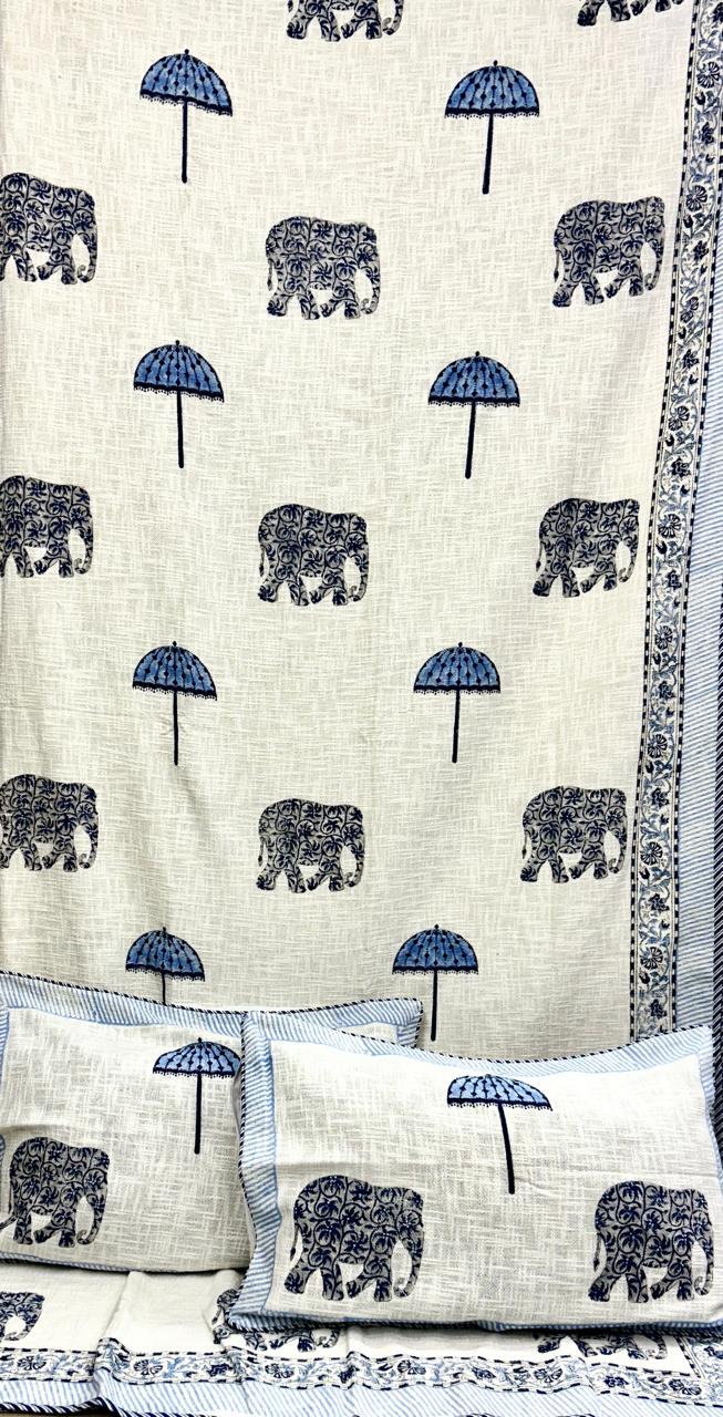 Pure TNT cotton printed double bedcover with 2 pillow covers (90x108 inches)