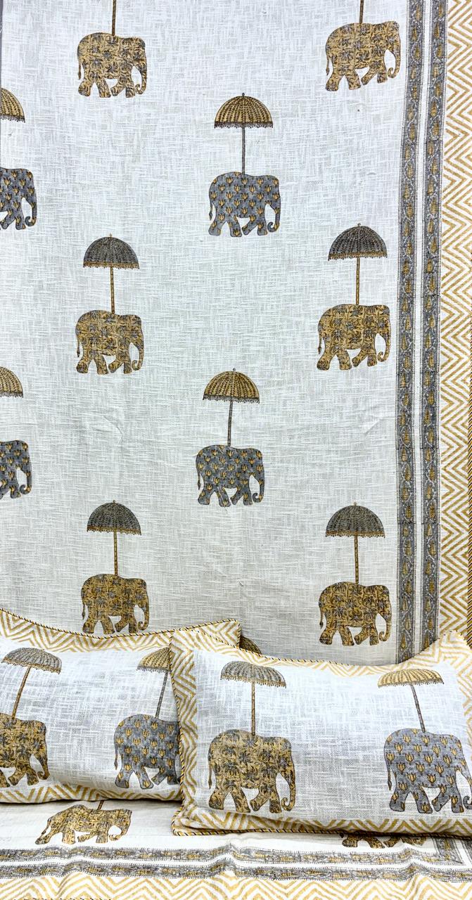 Pure TNT cotton Hand-block printed double bedcover with 2 pillow covers (90x108 inches)