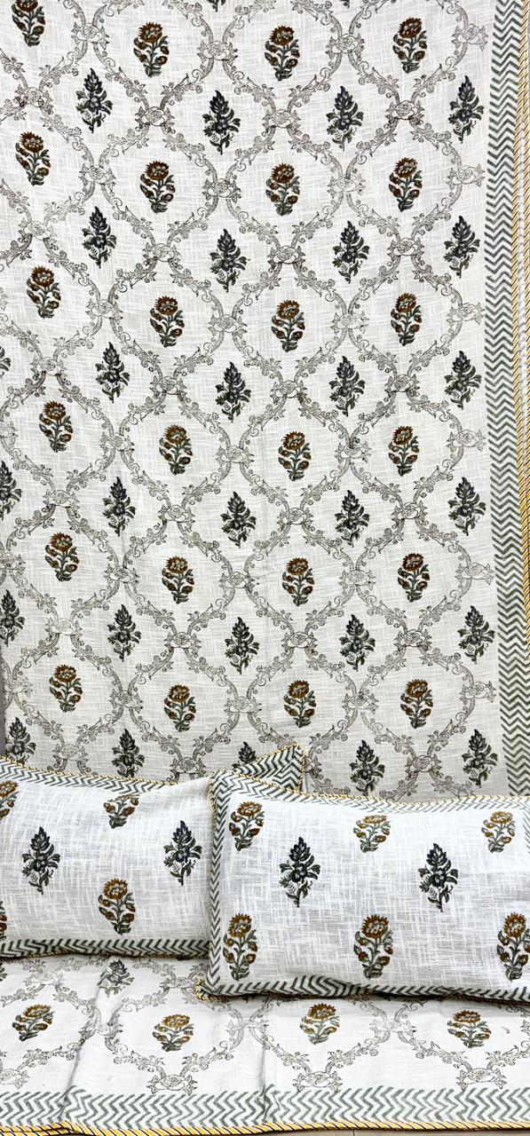 Pure TNT cotton printed double bedcover with 2 pillow covers (90x108 inches)
