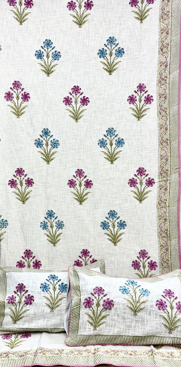 Pure TNT cotton printed double bedcover with 2 pillow covers (90x108 inches)