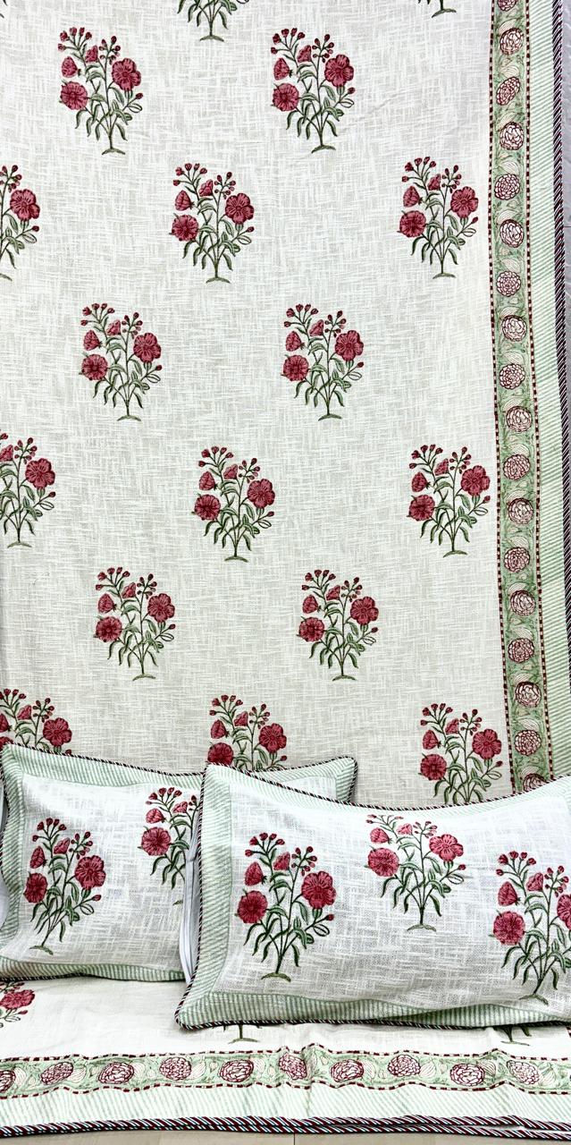 Pure TNT cotton Hand-block printed double bedcover with 2 pillow covers (90x108 inches)