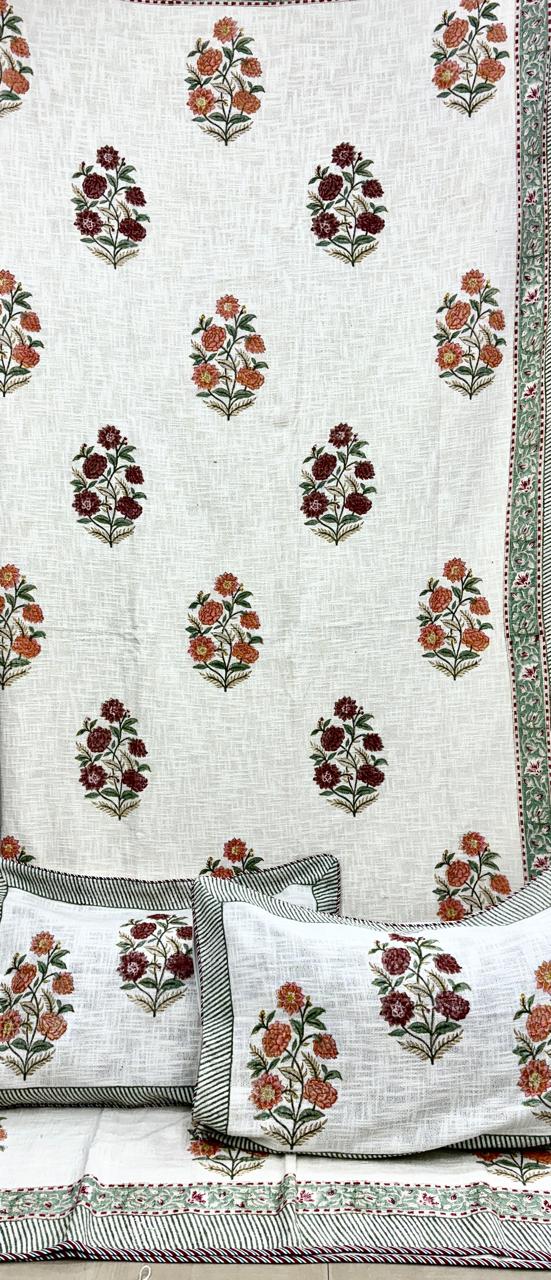 Pure TNT cotton Hand-block printed double bedcover with 2 pillow covers (90x108 inches)