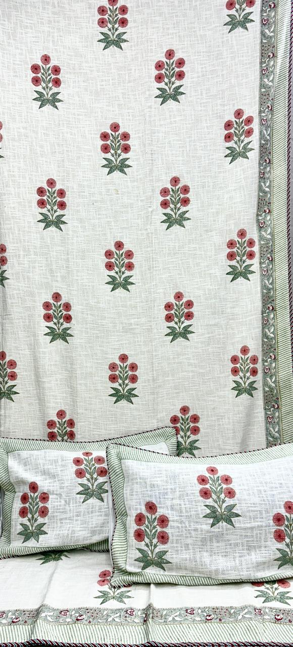 Pure TNT cotton printed double bedcover with 2 pillow covers (90x108 inches)