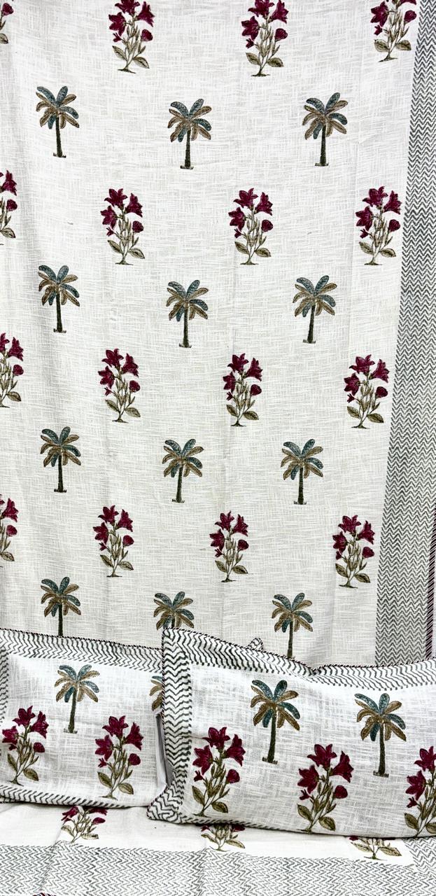 Pure TNT cotton Hand-block printed double bedcover with 2 pillow covers (90x108 inches)