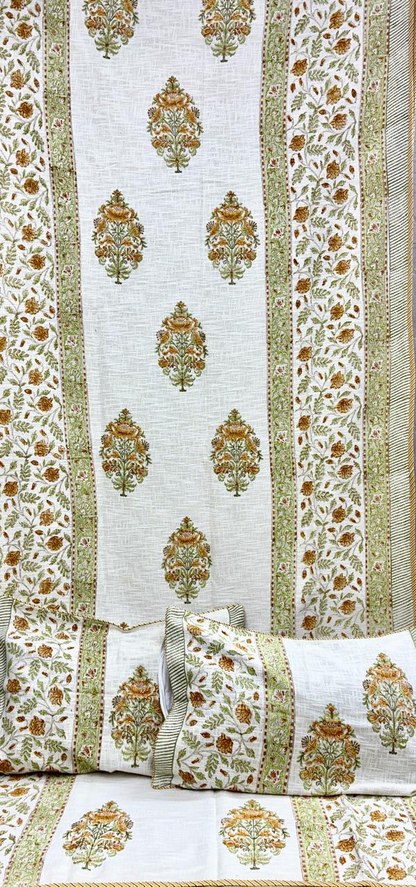 Pure TNT cotton Hand-block printed double bedcover with 2 pillow covers (90x108 inches)