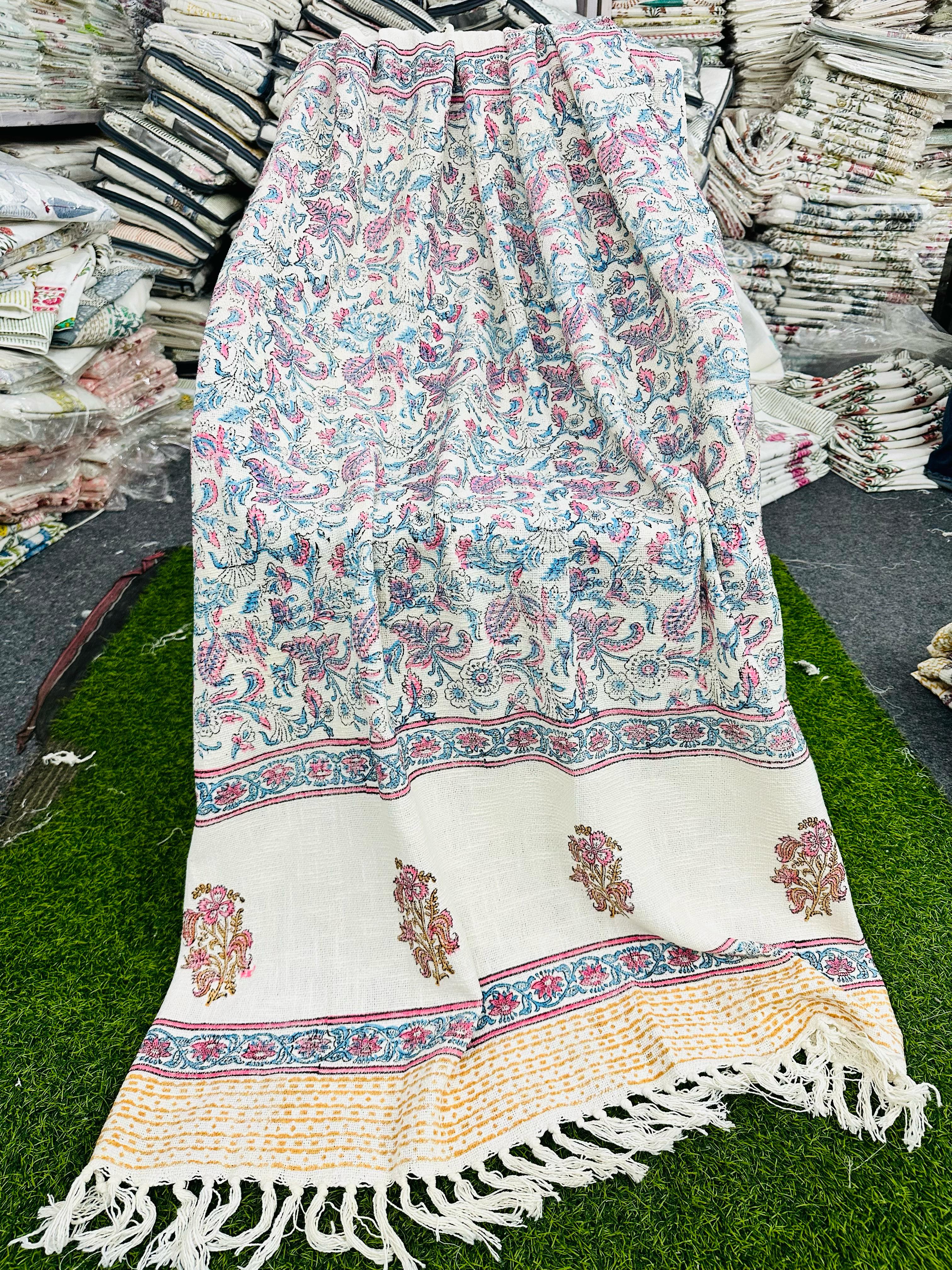 Pure cotton TNT slub hand-block printed sofa throws (5x7 feet)