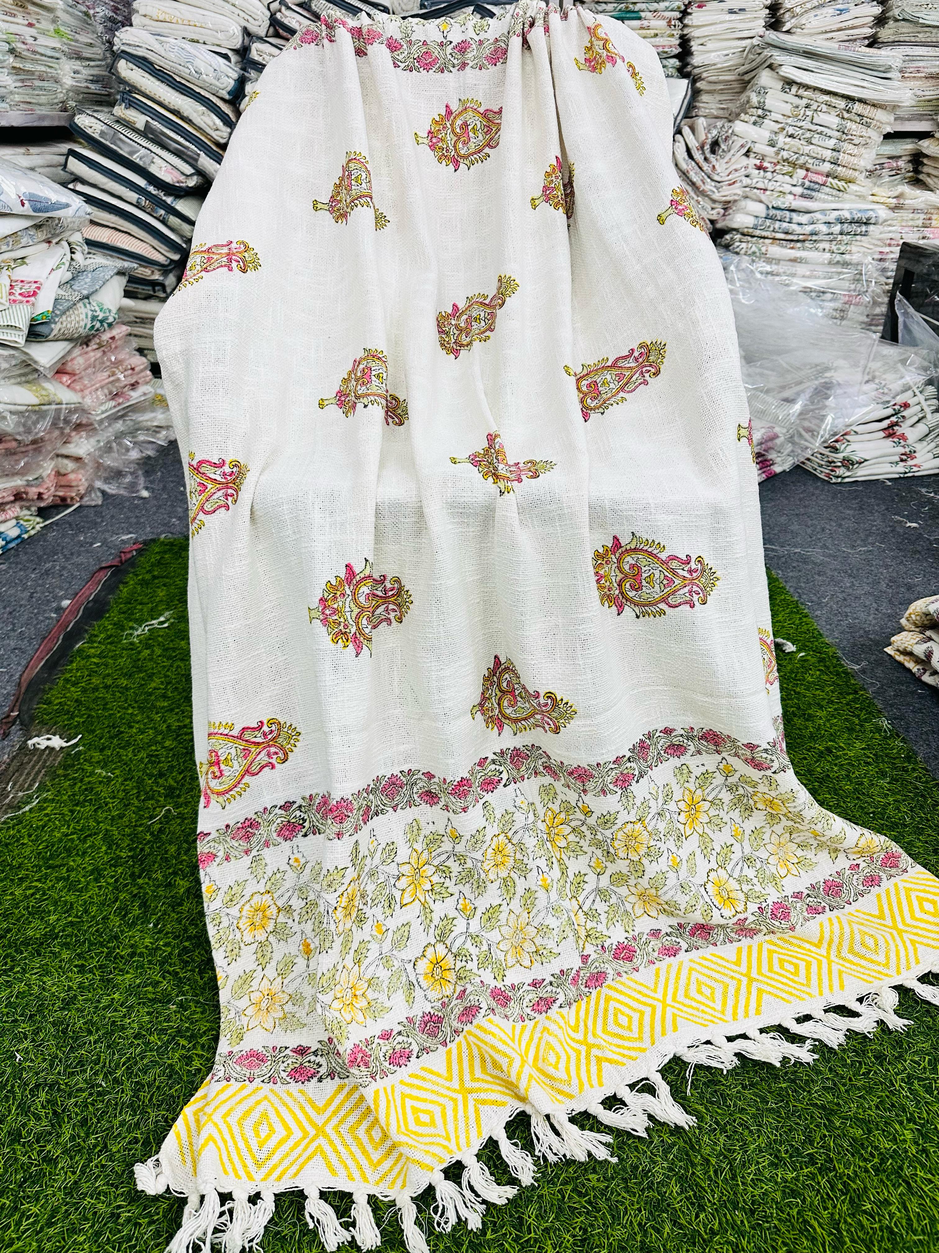 Pure cotton TNT slub hand-block printed sofa throws (5x7 feet)