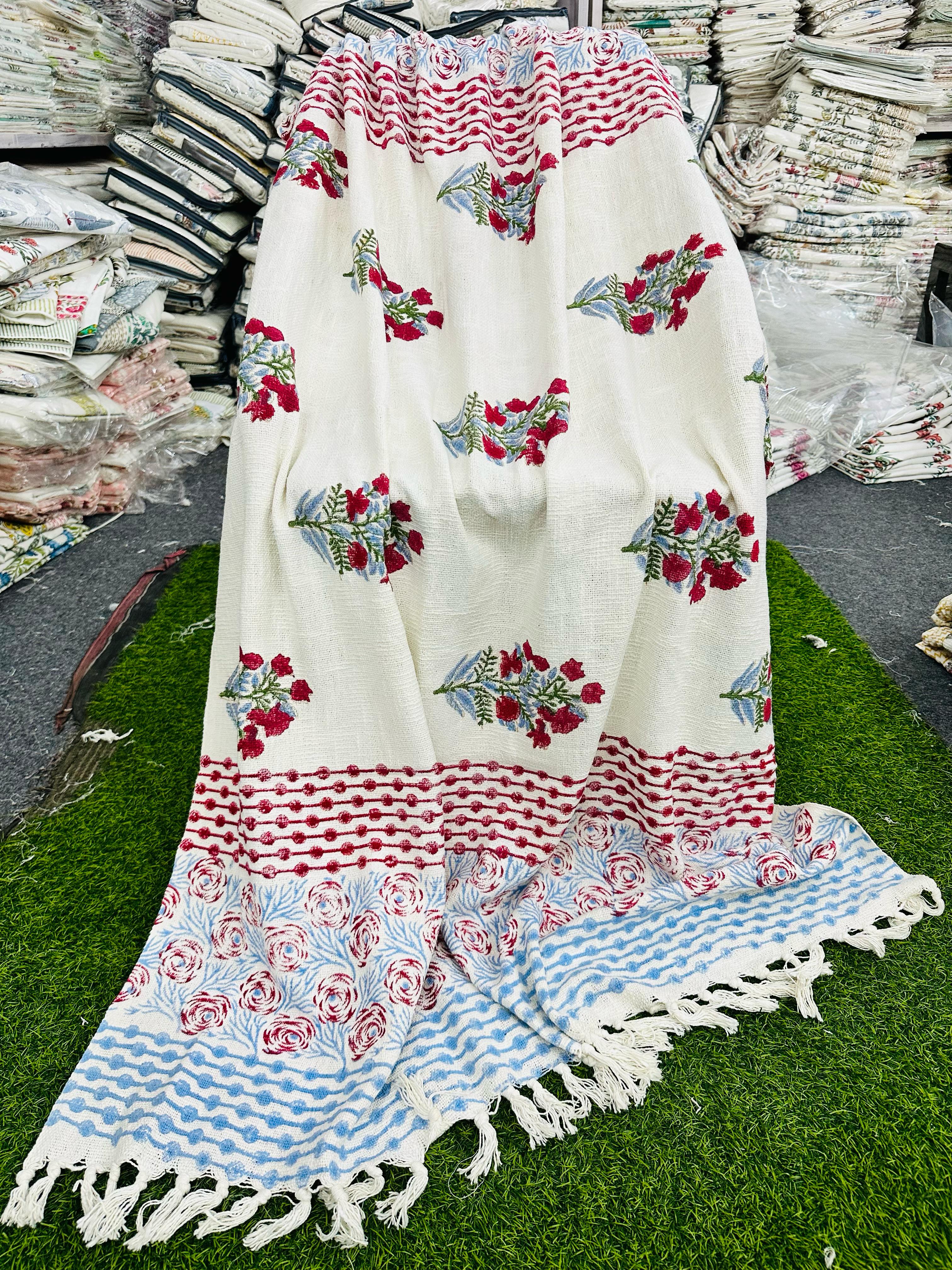 Pure cotton TNT slub hand-block printed sofa throws (5x7 feet)