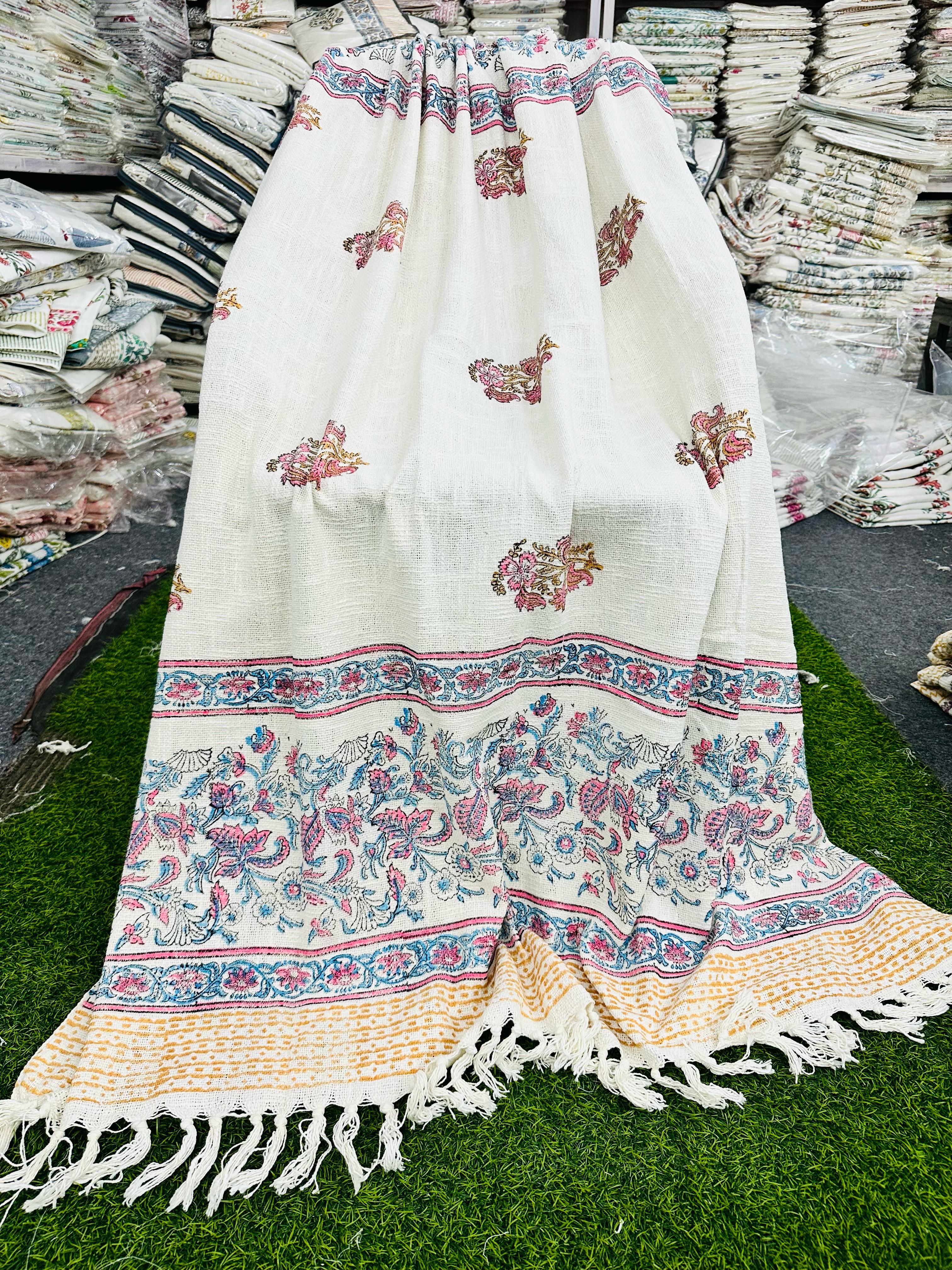 Pure cotton TNT slub hand-block printed sofa throws (5x7 feet)
