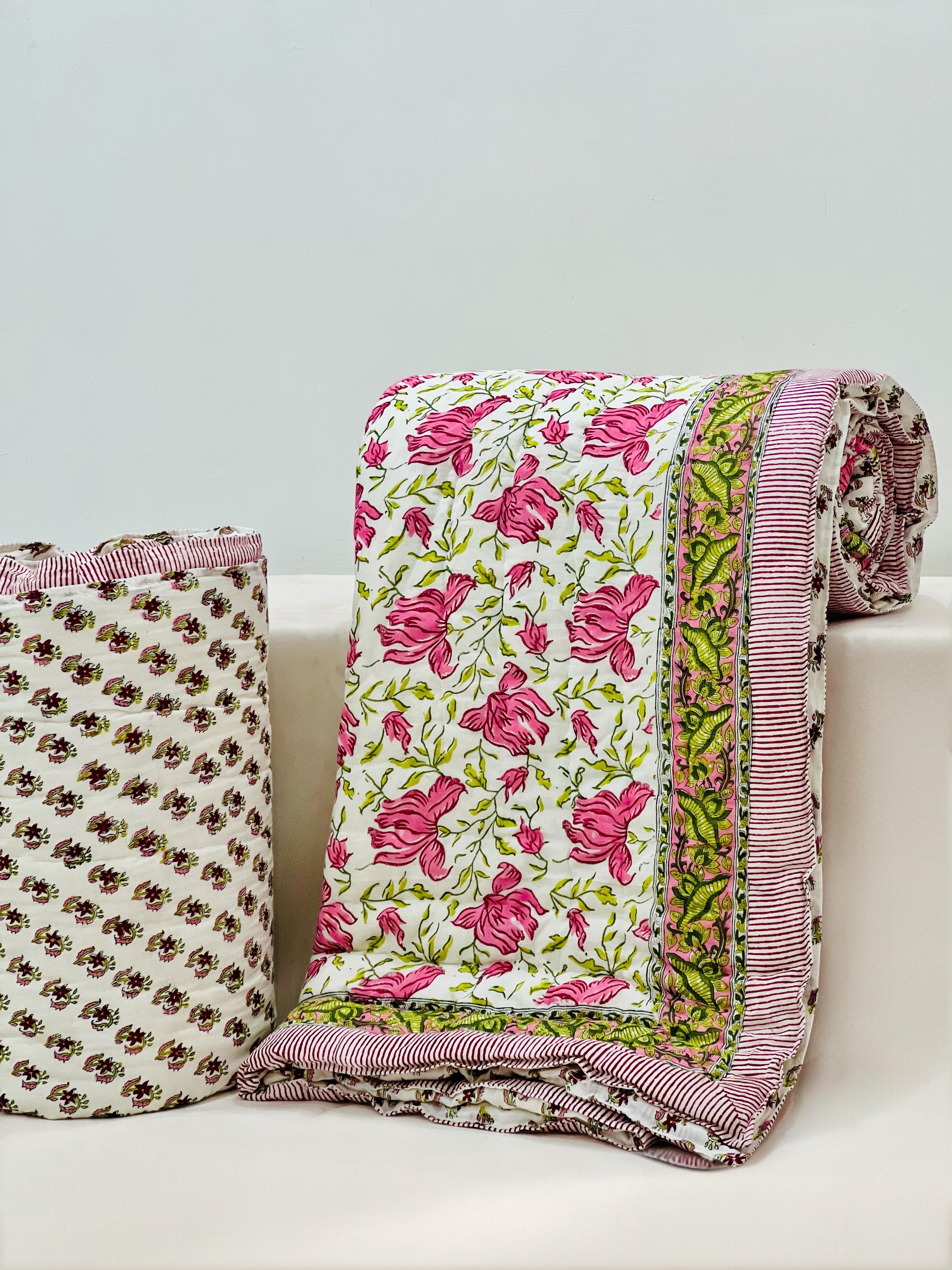 Pure mulmul cotton filled reversible double razai (90x108 inches)
