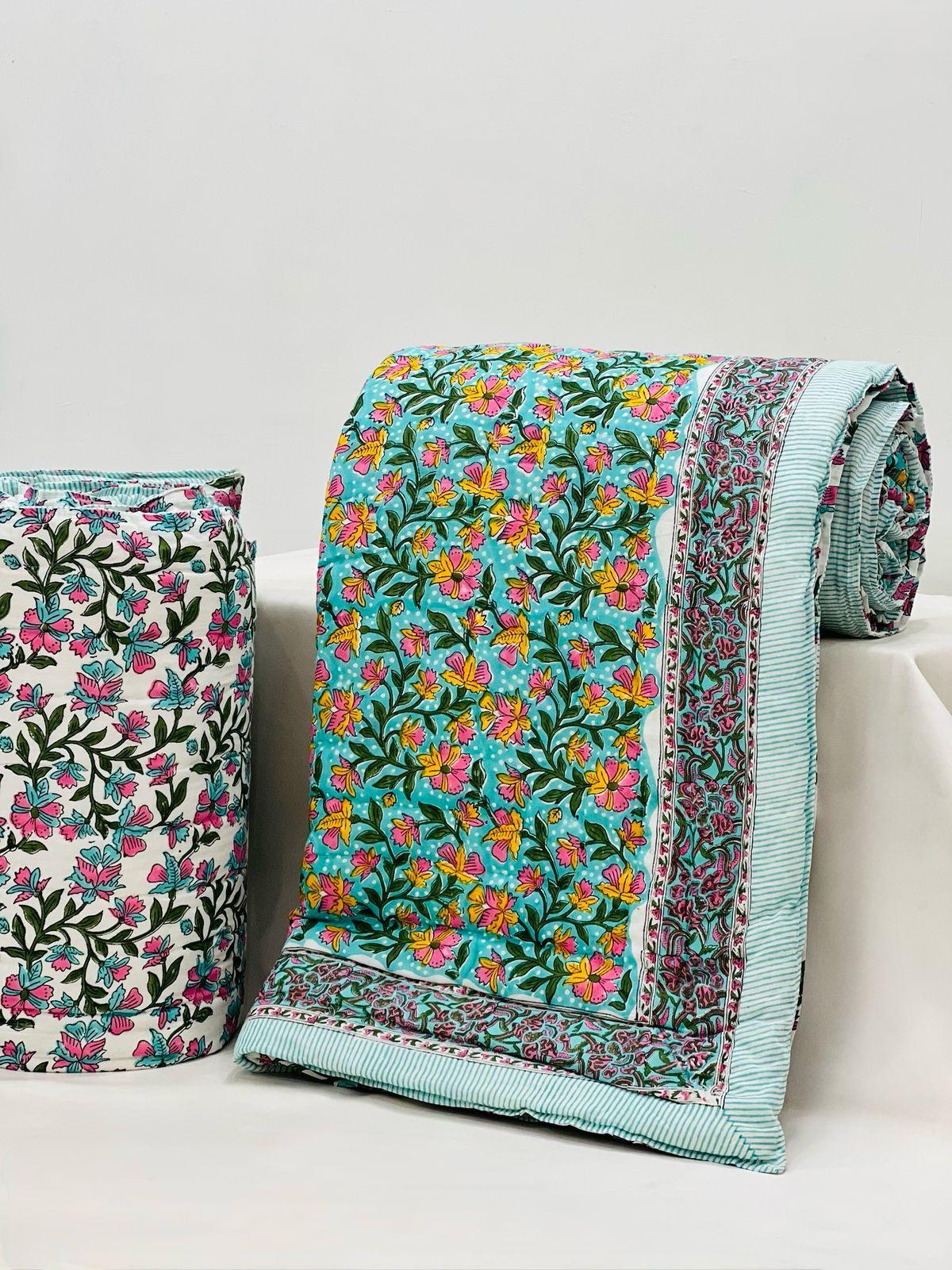 Pure mulmul cotton filled reversible double razai (90x108 inches)