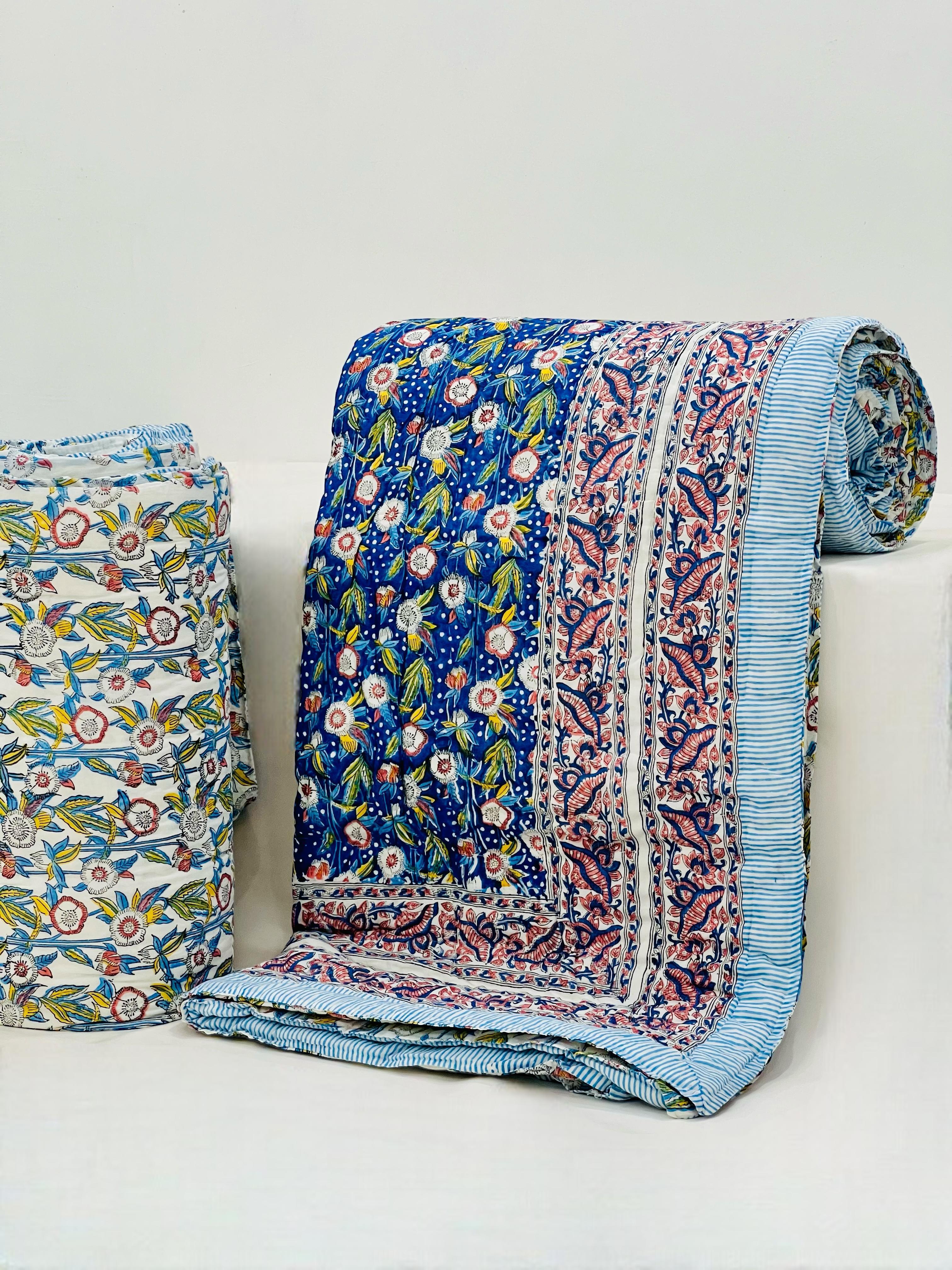 Pure mulmul cotton filled reversible double razai (90x108 inches)