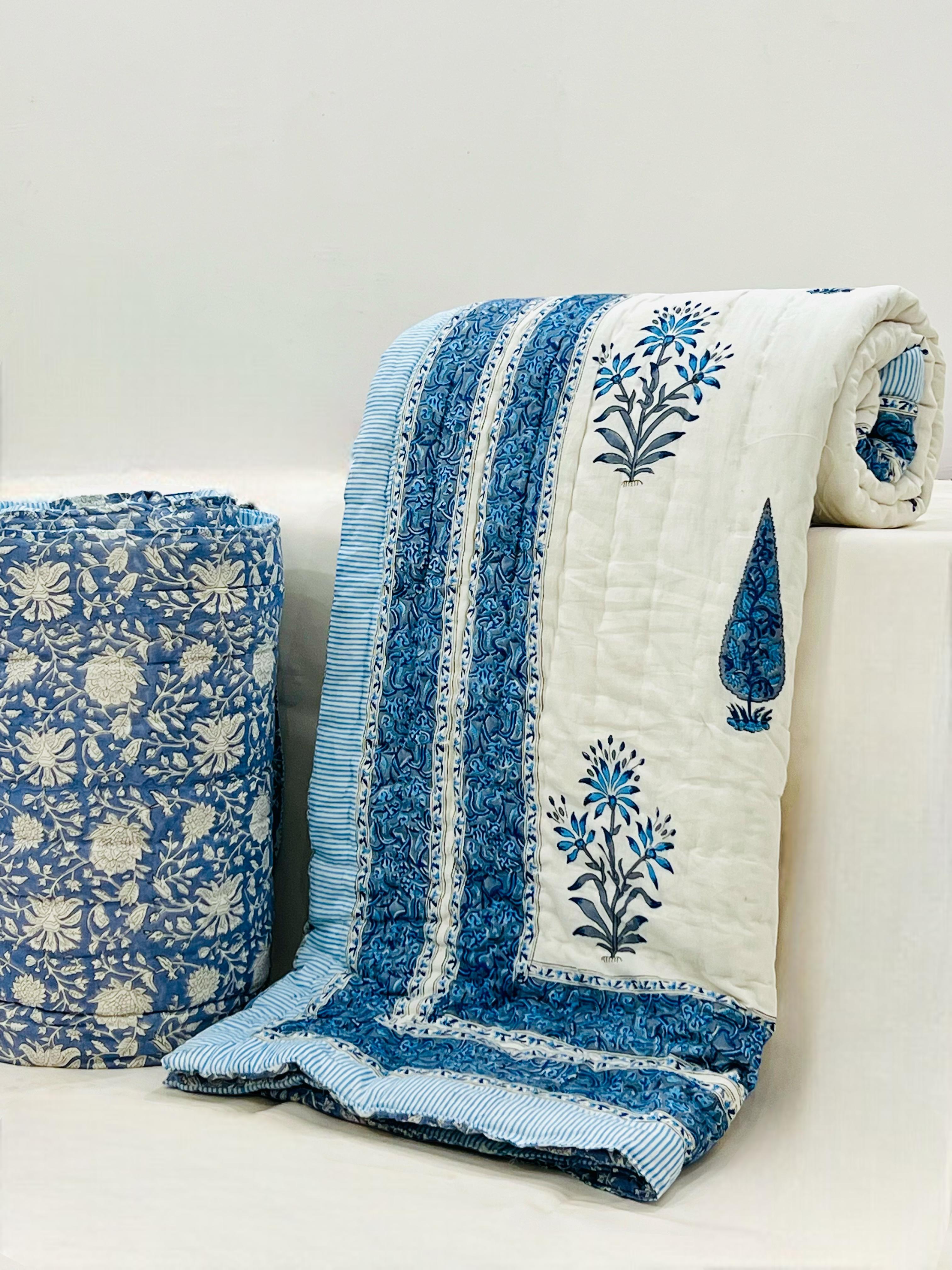 Pure mulmul cotton filled reversible double razai (90x108 inches)