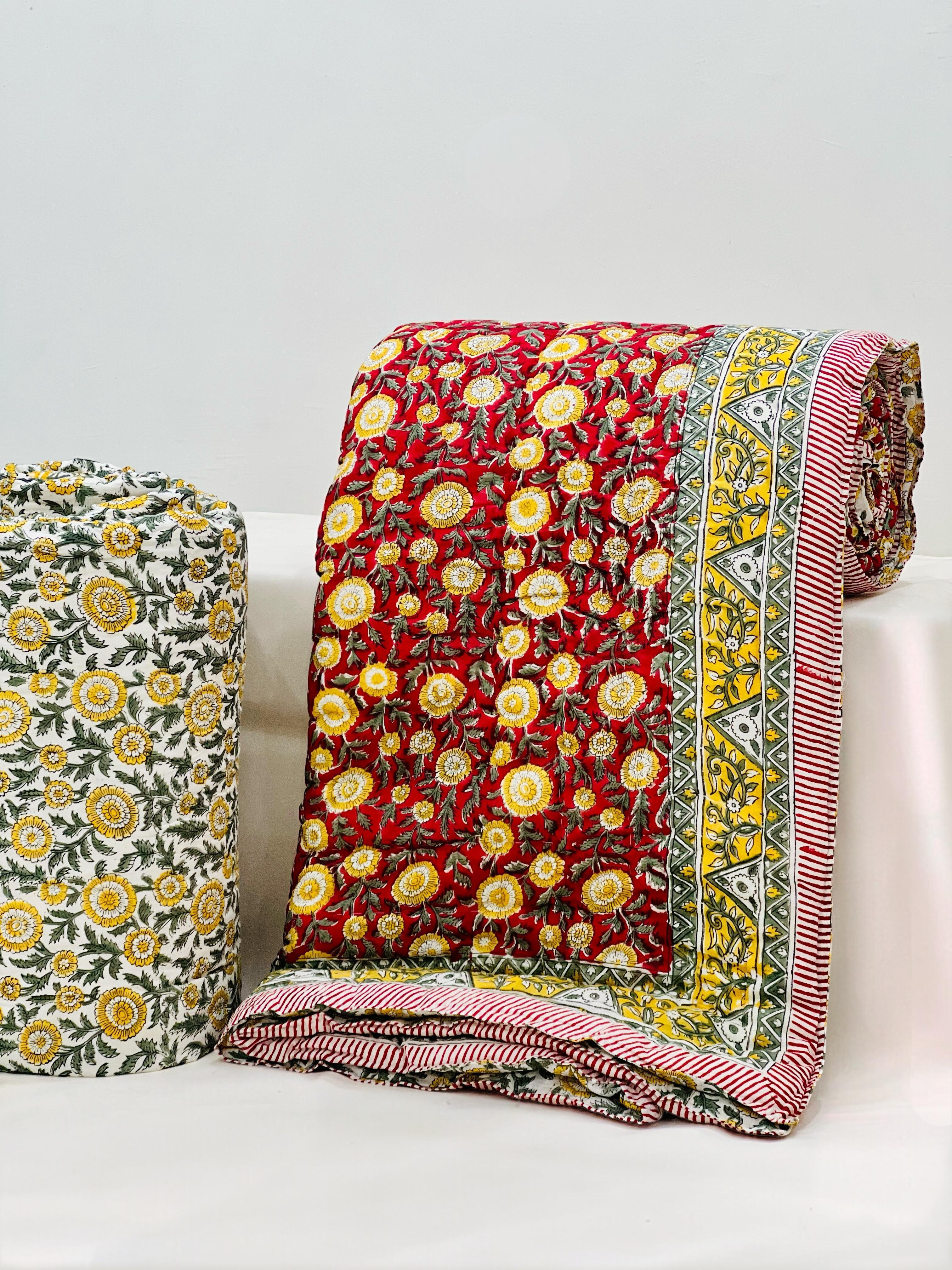 Pure mulmul cotton filled reversible double razai (90x108 inches)