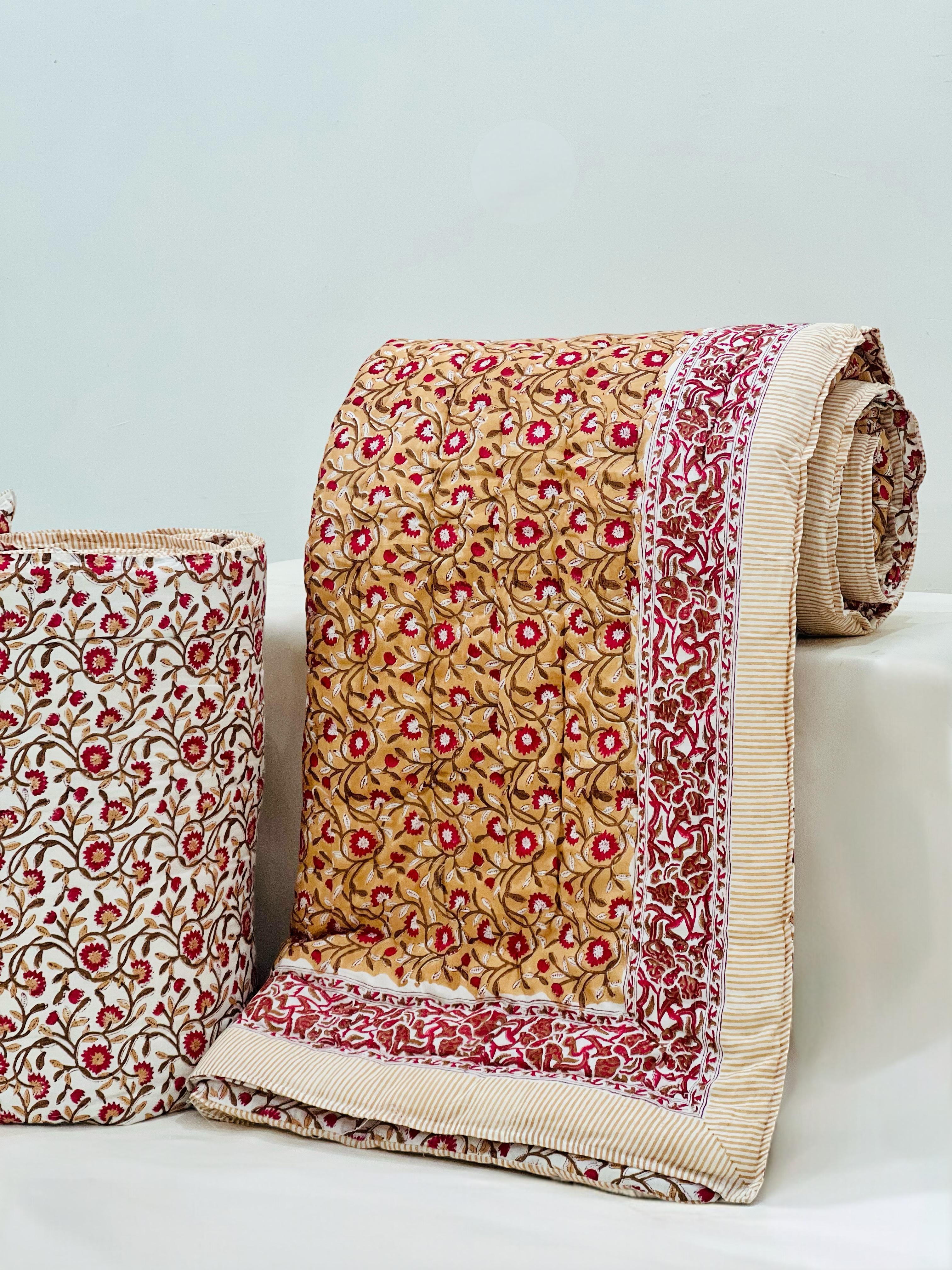 Pure mulmul cotton filled reversible double razai (90x108 inches)