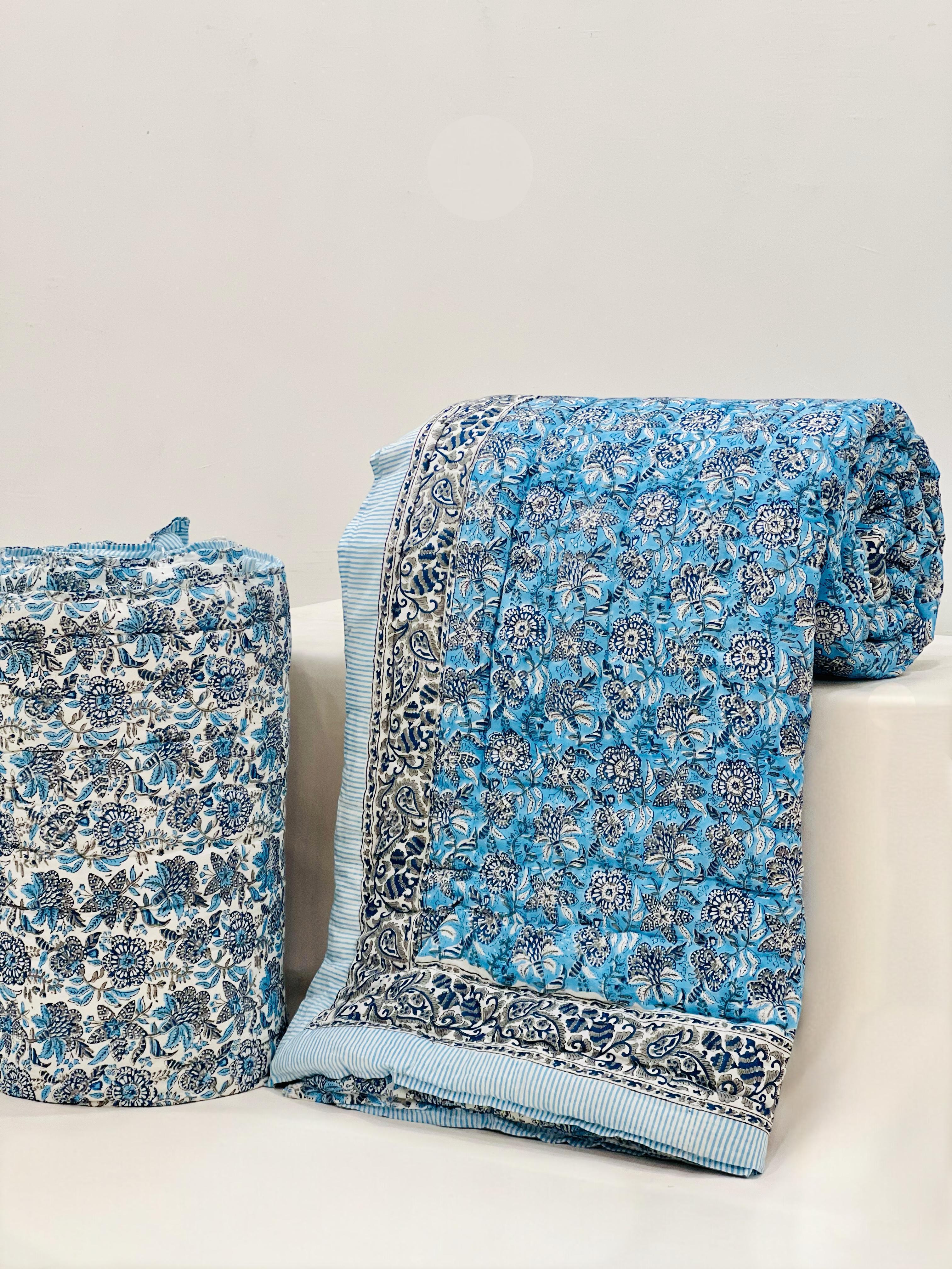 Pure mulmul cotton filled reversible double razai (90x108 inches)