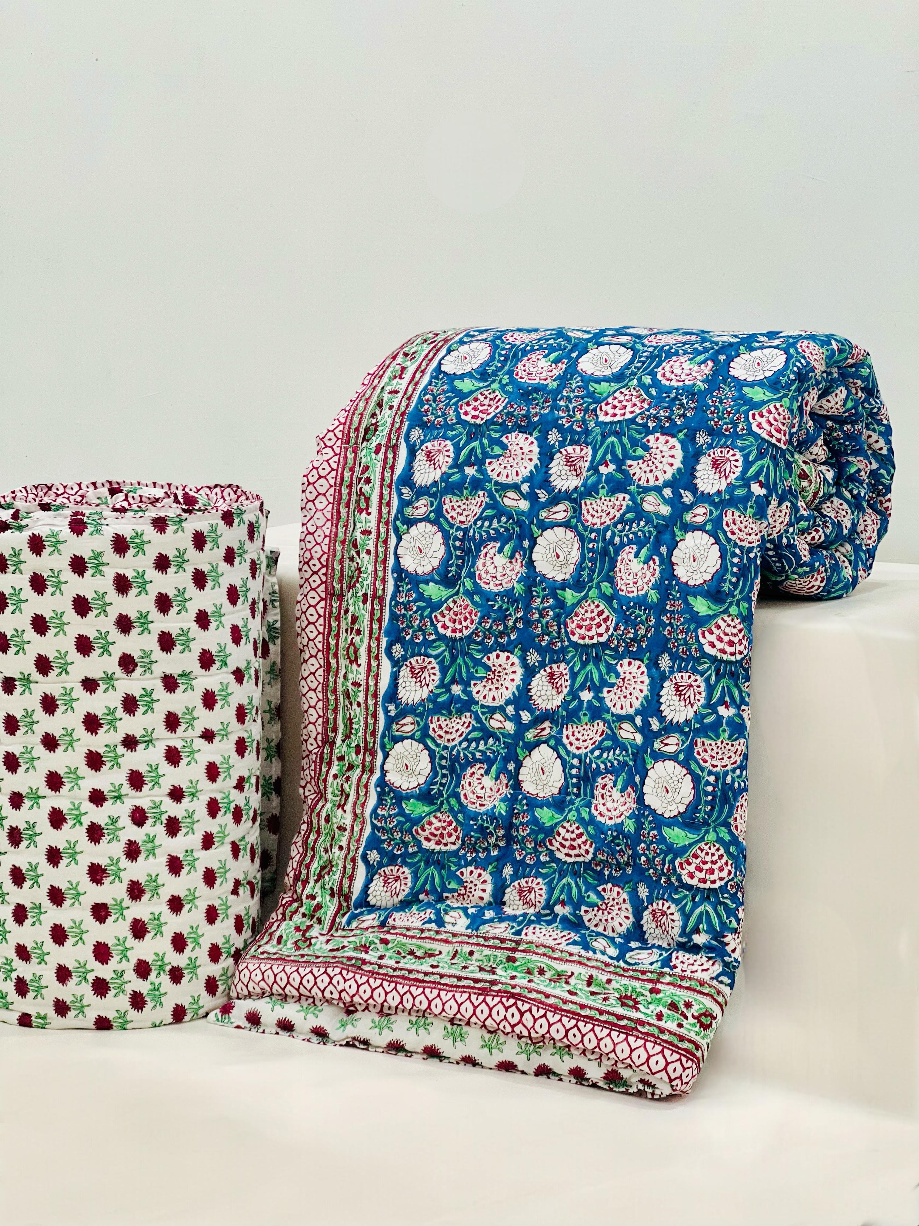 Pure mulmul cotton filled reversible double razai (90x108 inches)
