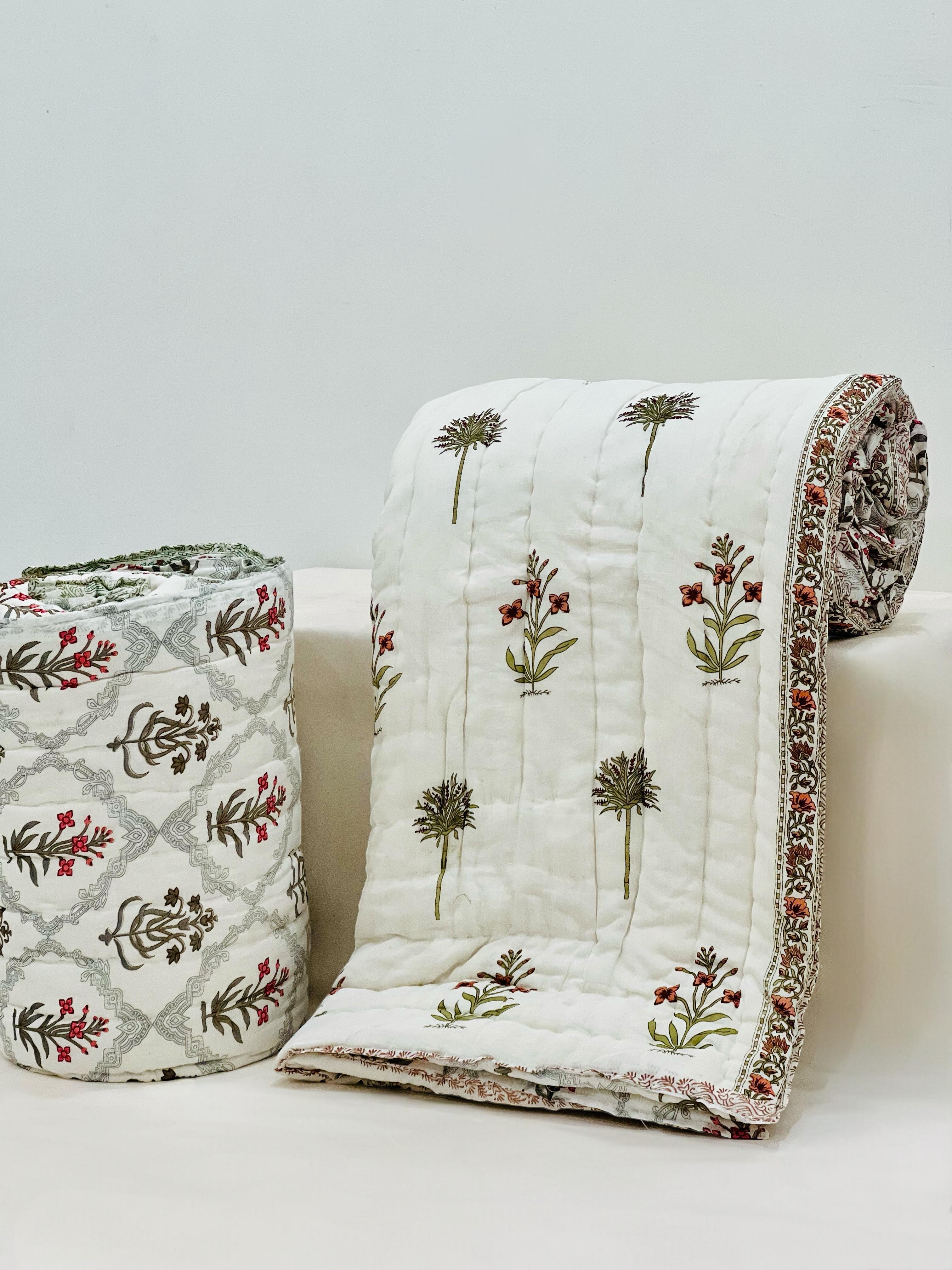 Pure mulmul cotton filled reversible double razai (90x108 inches)