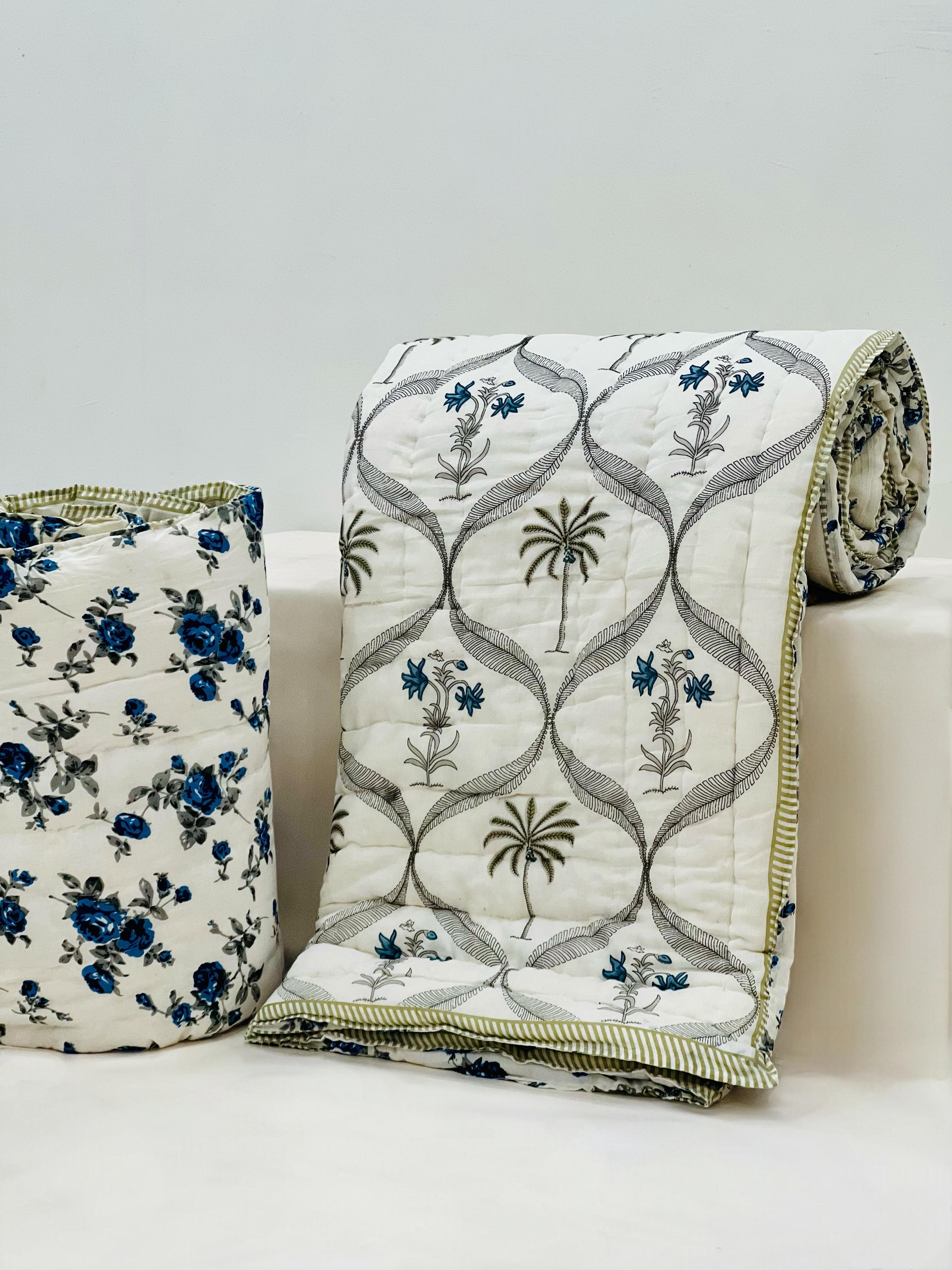Pure mulmul cotton filled reversible double razai (90x108 inches)