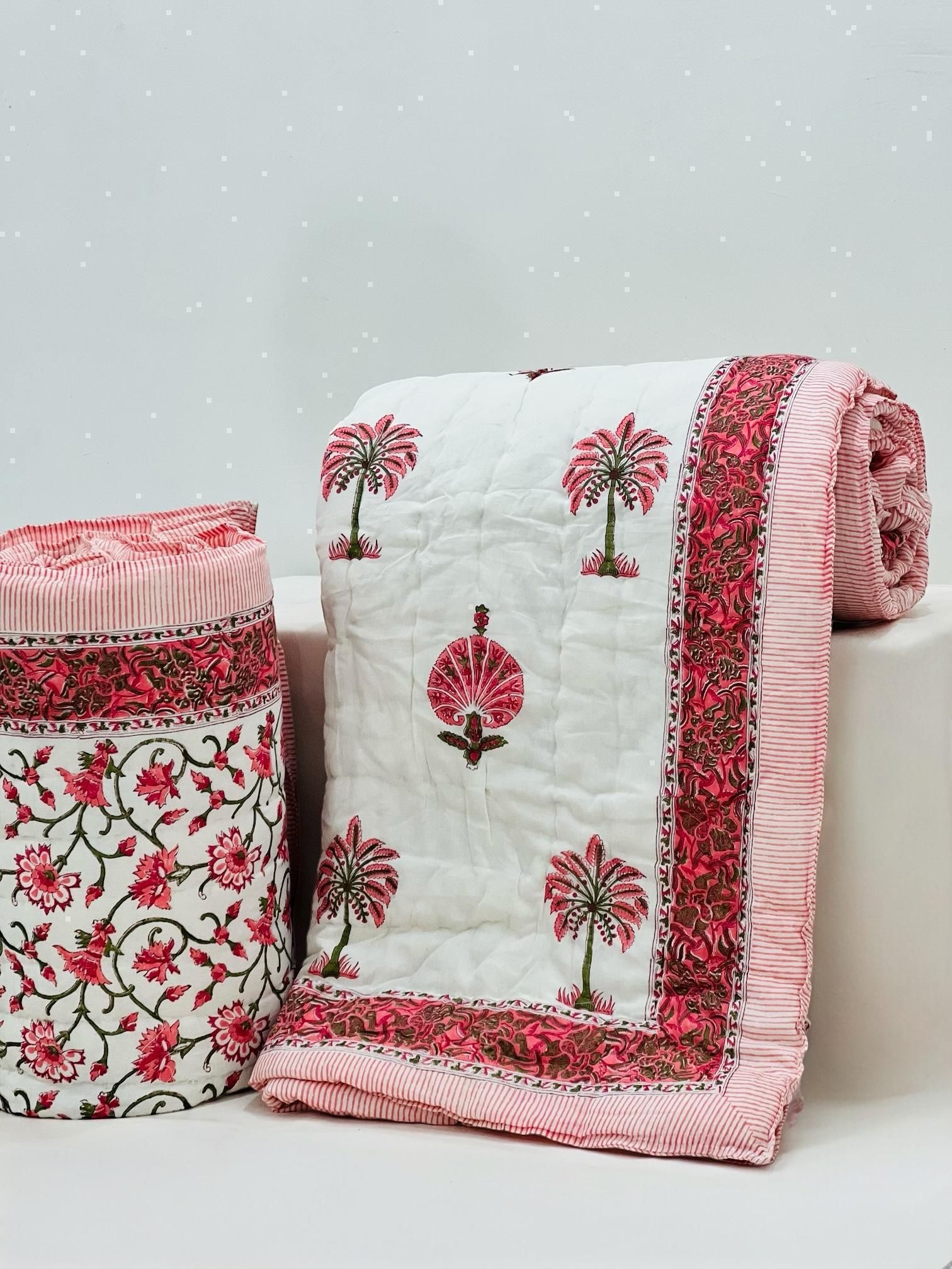 Pure mulmul cotton filled reversible double razai (90x108 inches)