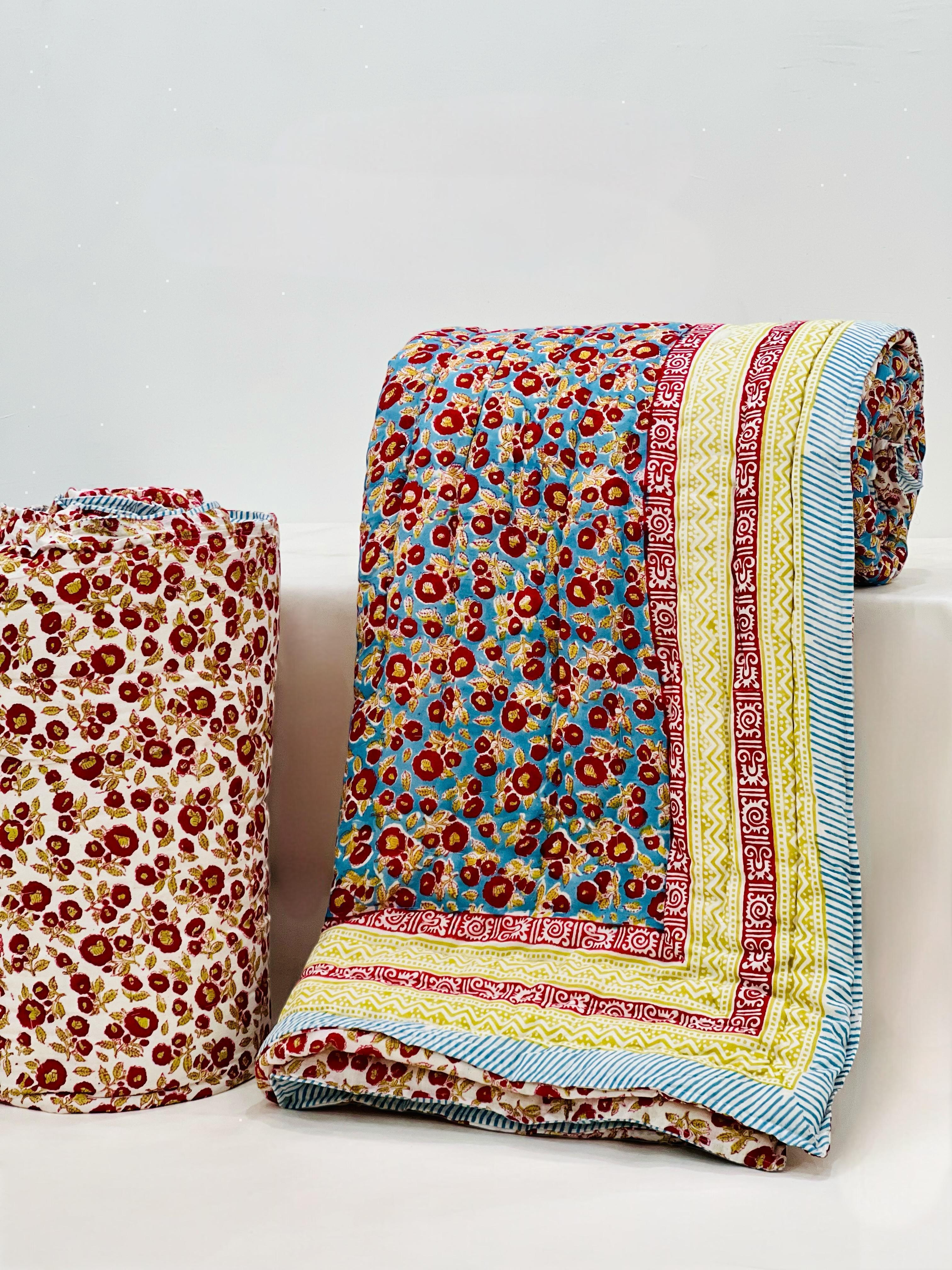 Pure mulmul cotton filled reversible double razai (90x108 inches)