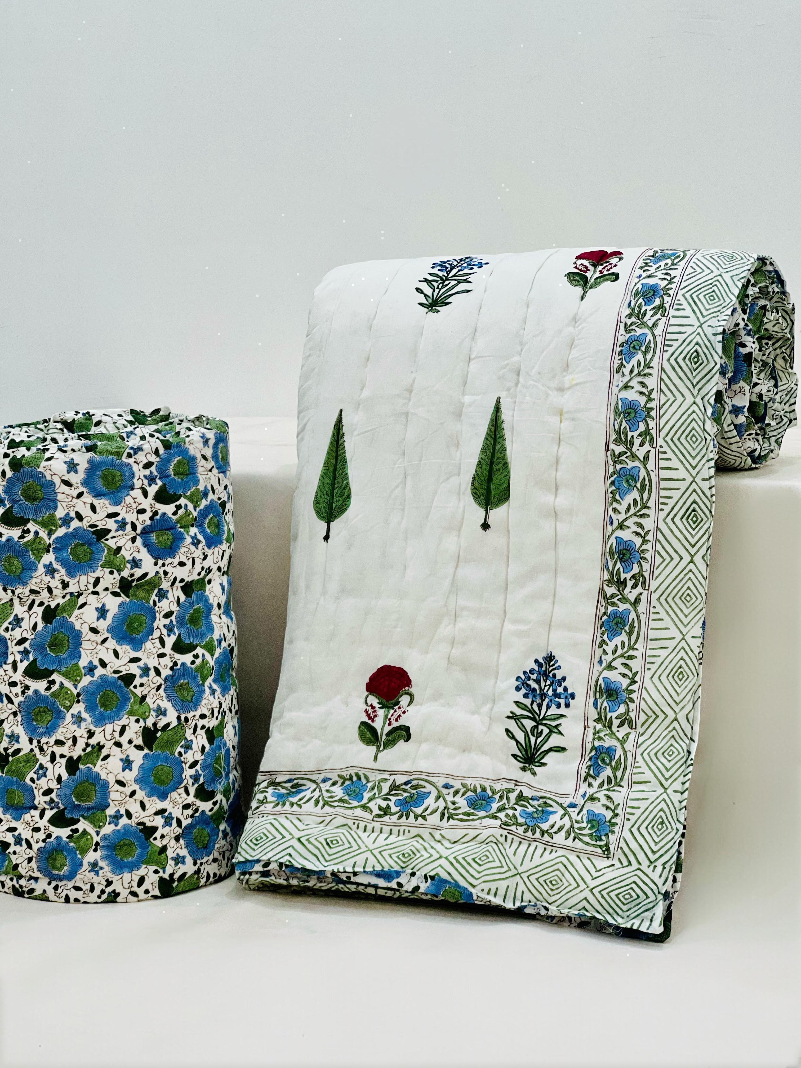 Pure mulmul cotton filled reversible double razai (90x108 inches)
