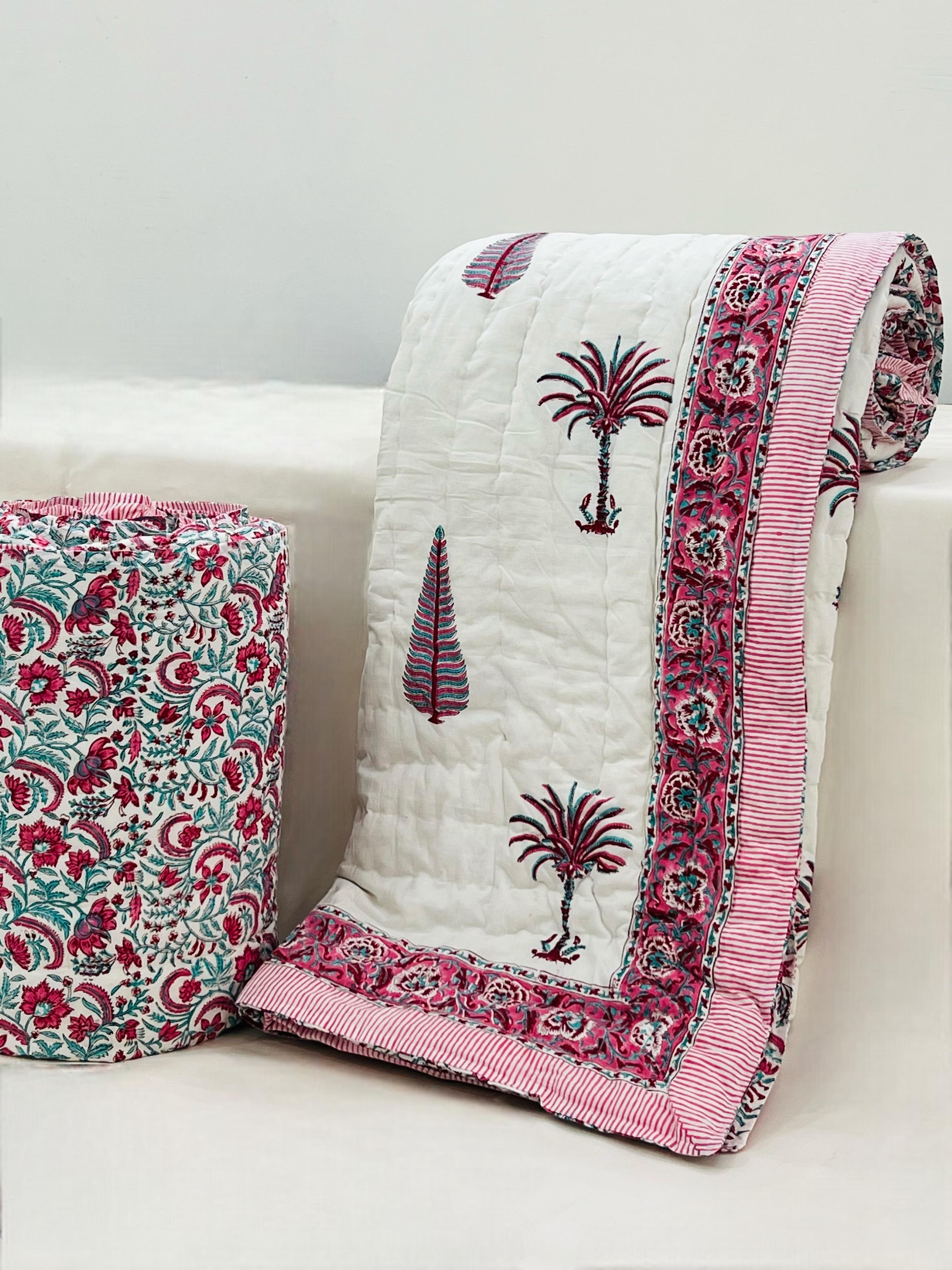 Pure mulmul cotton filled reversible double razai (90x108 inches)