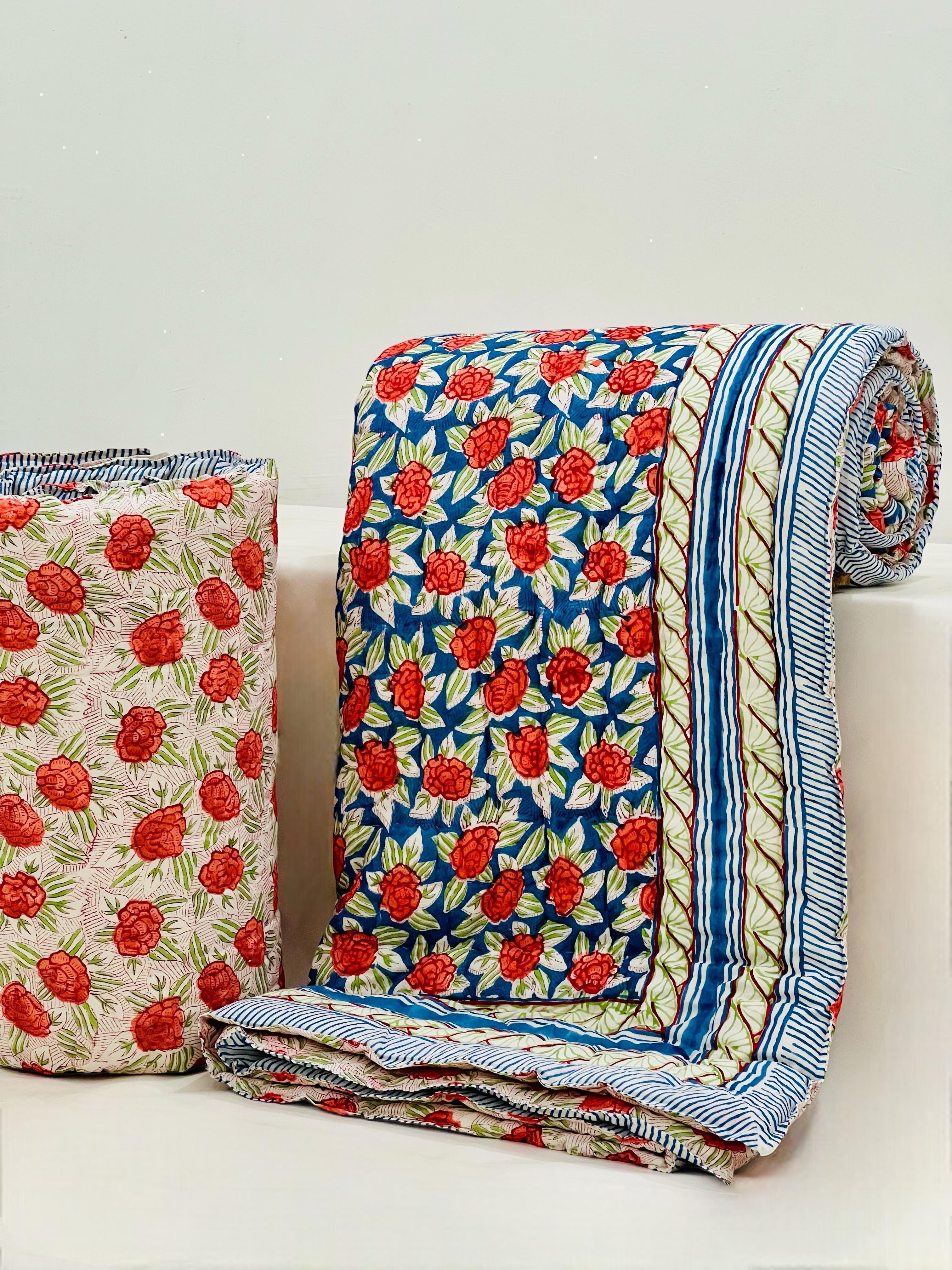 Pure mulmul cotton filled reversible double razai (90x108 inches)