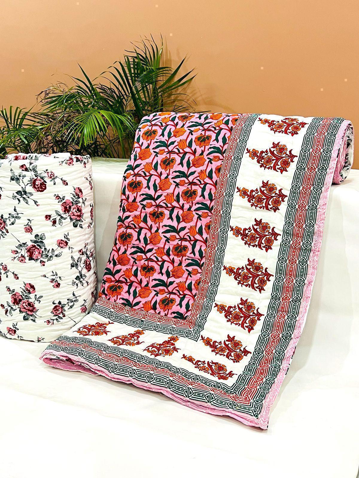 Pure mulmul cotton filled reversible double razai (90x108 inches)