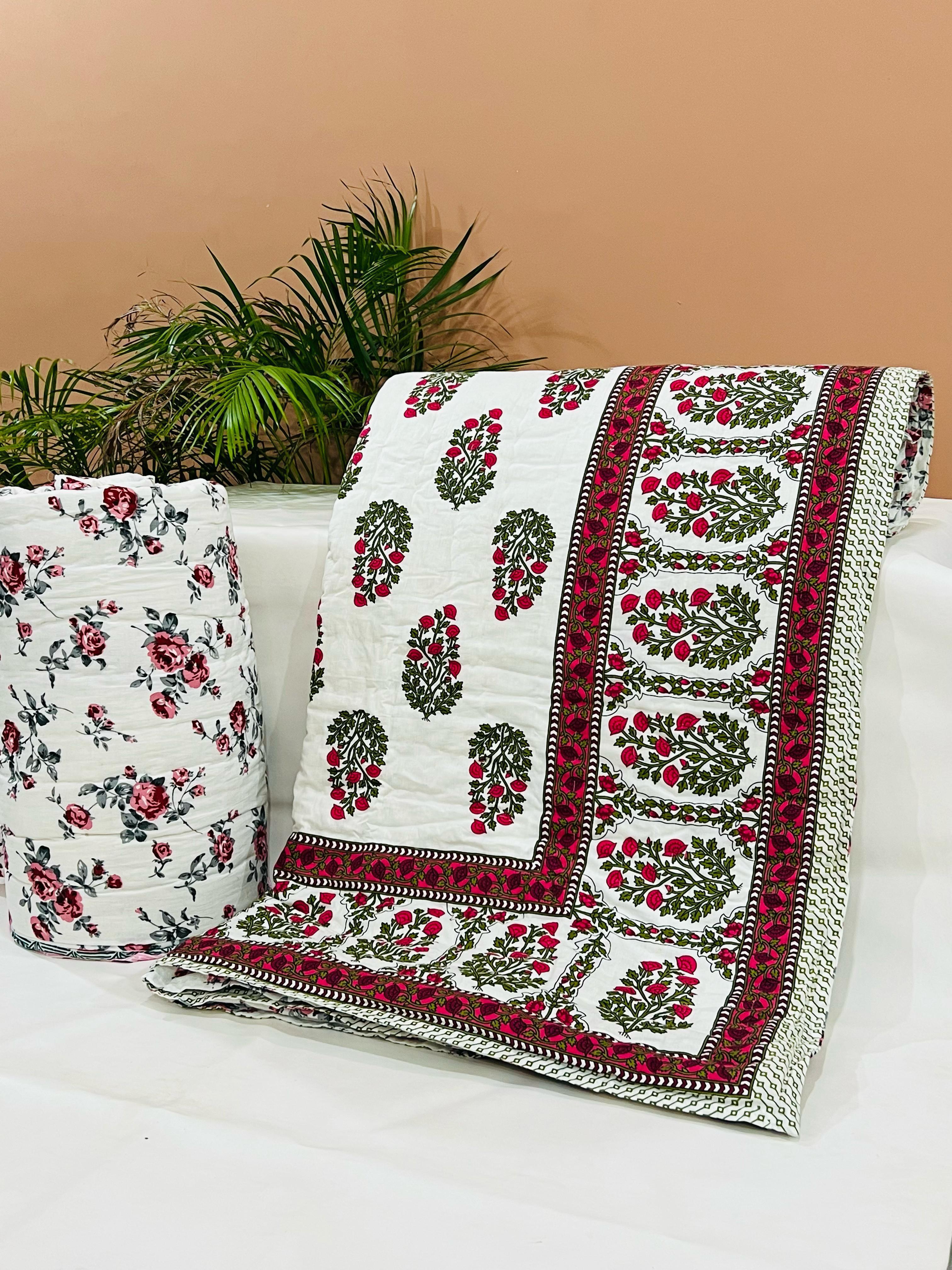 Pure mulmul cotton filled reversible double razai (90x108 inches)