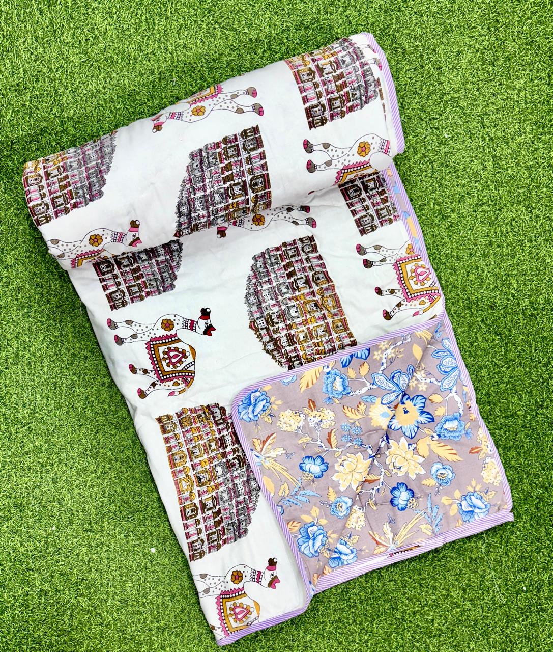 Pure cotton single screen printed reversible AC quilt (60x90 inches)