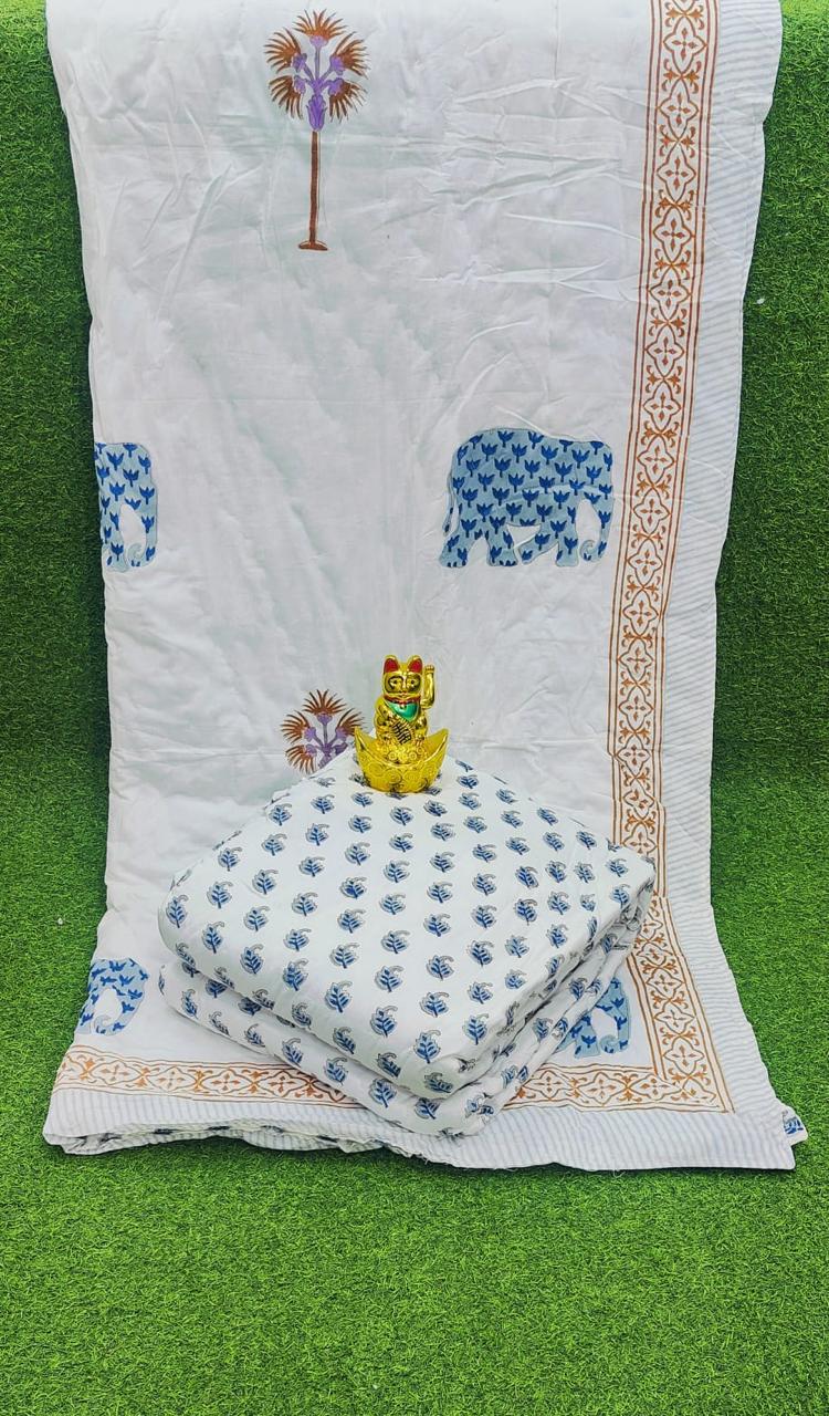 Pure mulmul cotton single handblock printed and reversible AC quilts (set of 2)