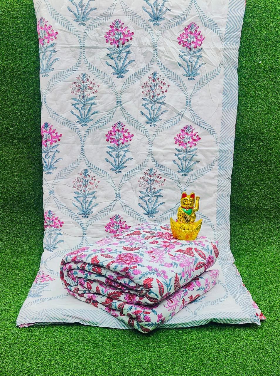 Pure mulmul cotton hand-block printed single AC quilts (set of 2)