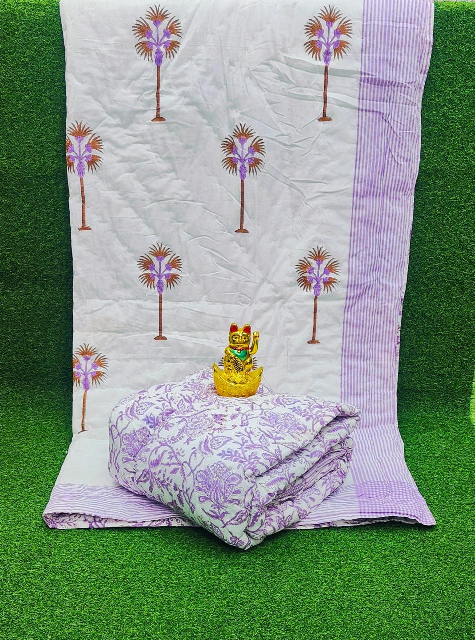 Pure mulmul cotton single handblock printed and reversible AC quilts (set of 2)