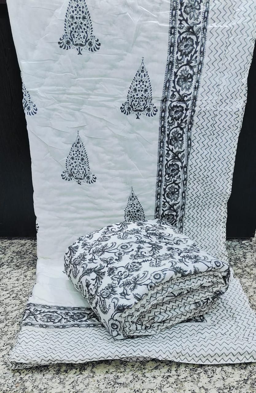 Pure mulmul cotton single handblock printed and reversible AC quilts (set of 2)