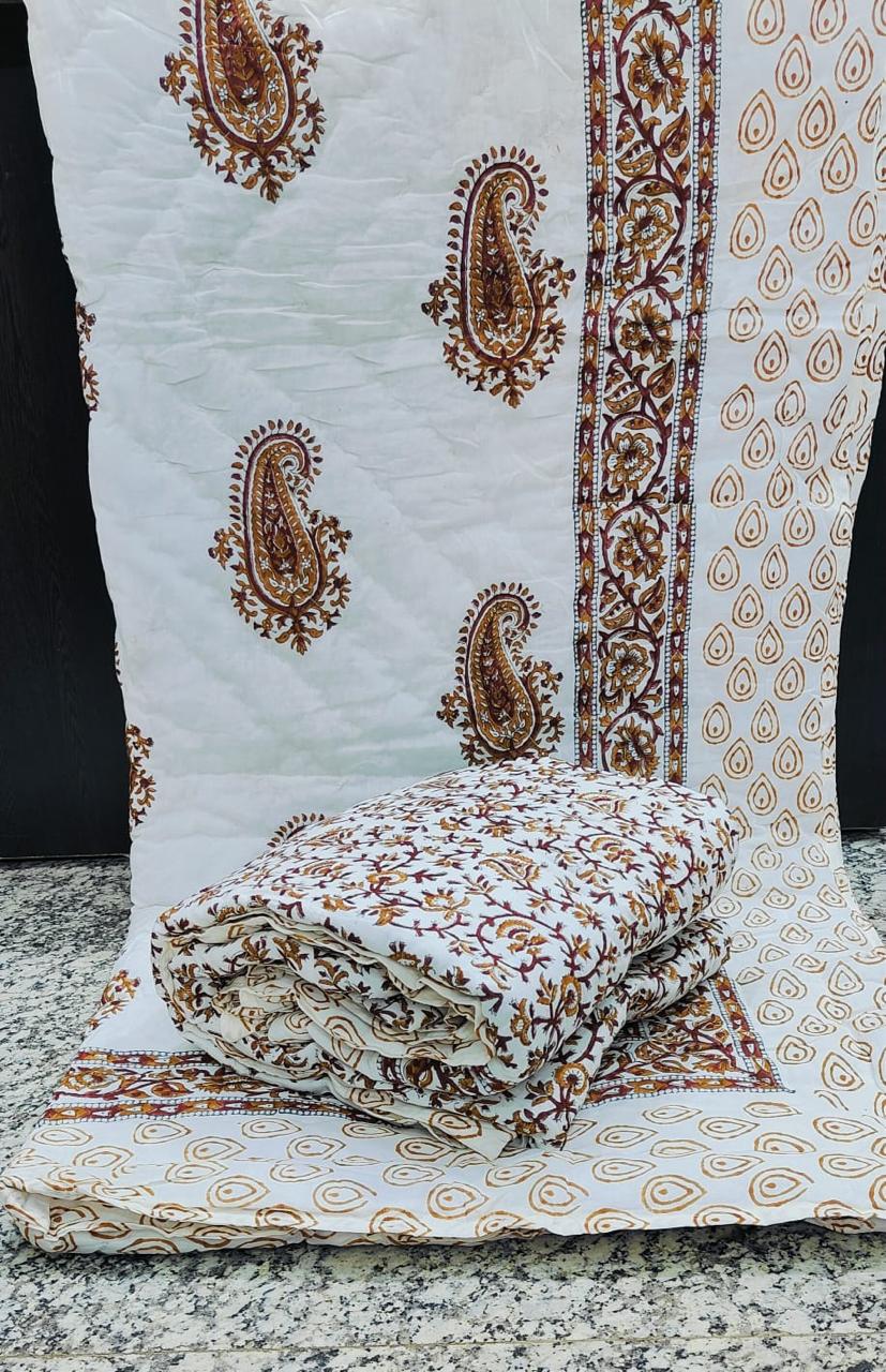 Pure mulmul cotton single handblock printed and reversible AC quilts (set of 2)