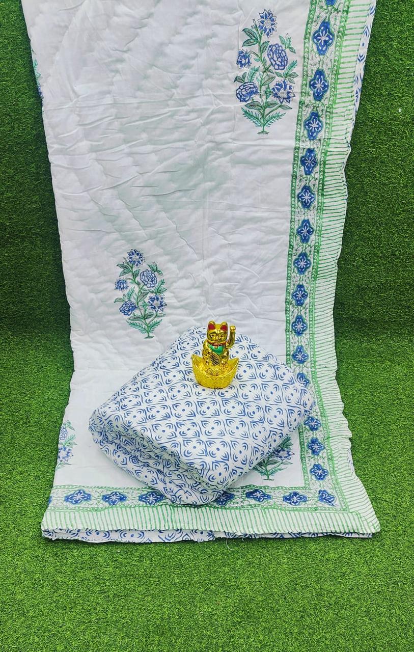 Pure mulmul cotton single handblock printed and reversible AC quilts (set of 2)