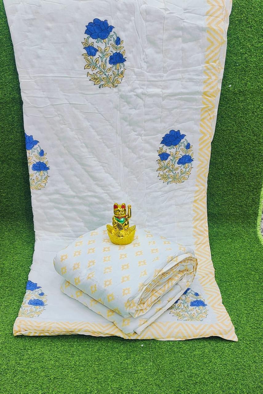 Pure mulmul cotton single handblock printed and reversible AC quilts (set of 2)