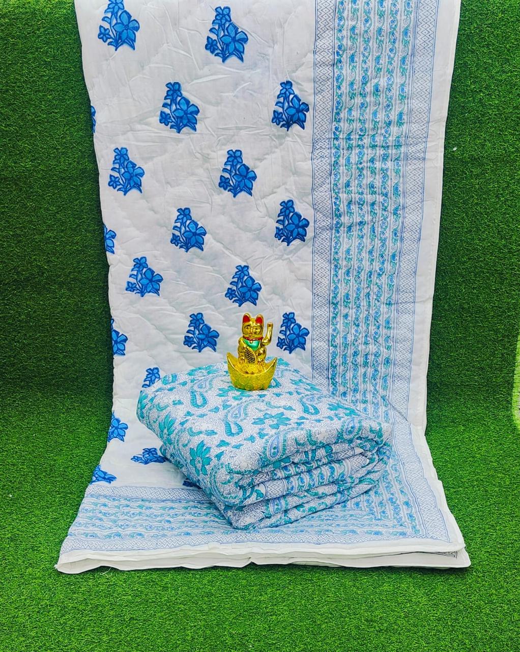 Pure mulmul cotton single handblock printed and reversible AC quilts (set of 2)