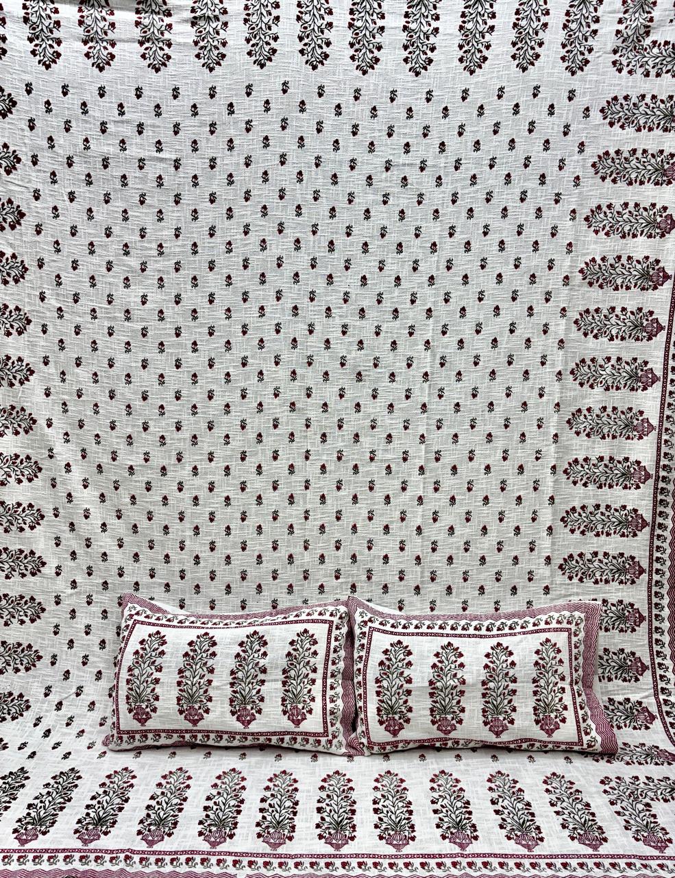 Pure TNT cotton printed double bedcover with 2 pillow covers (90x108 inches)