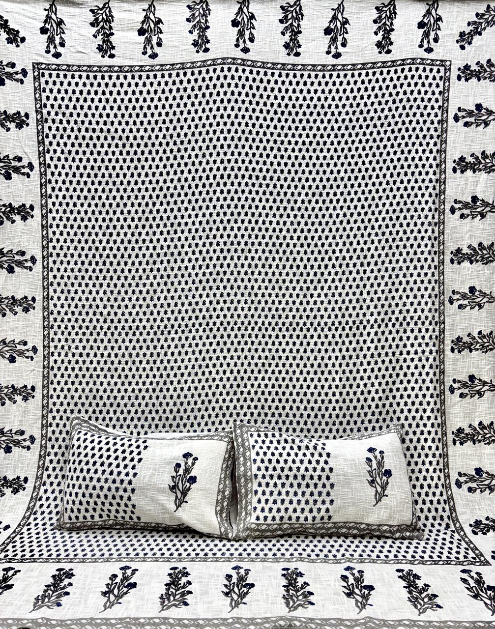 Pure TNT cotton printed double bedcover with 2 pillow covers (90x108 inches)