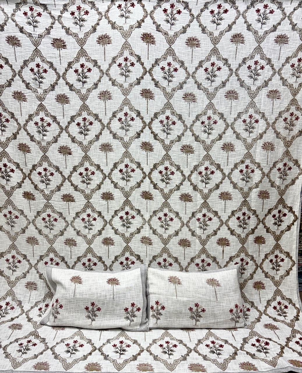 Pure TNT cotton printed double bedcover with 2 pillow covers (90x108 inches)