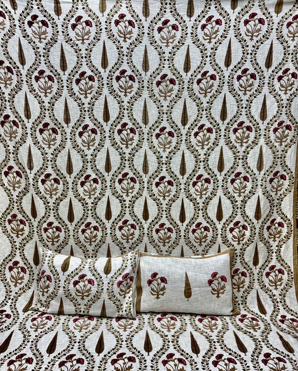 Pure TNT cotton printed double bedcover with 2 pillow covers (90x108 inches)