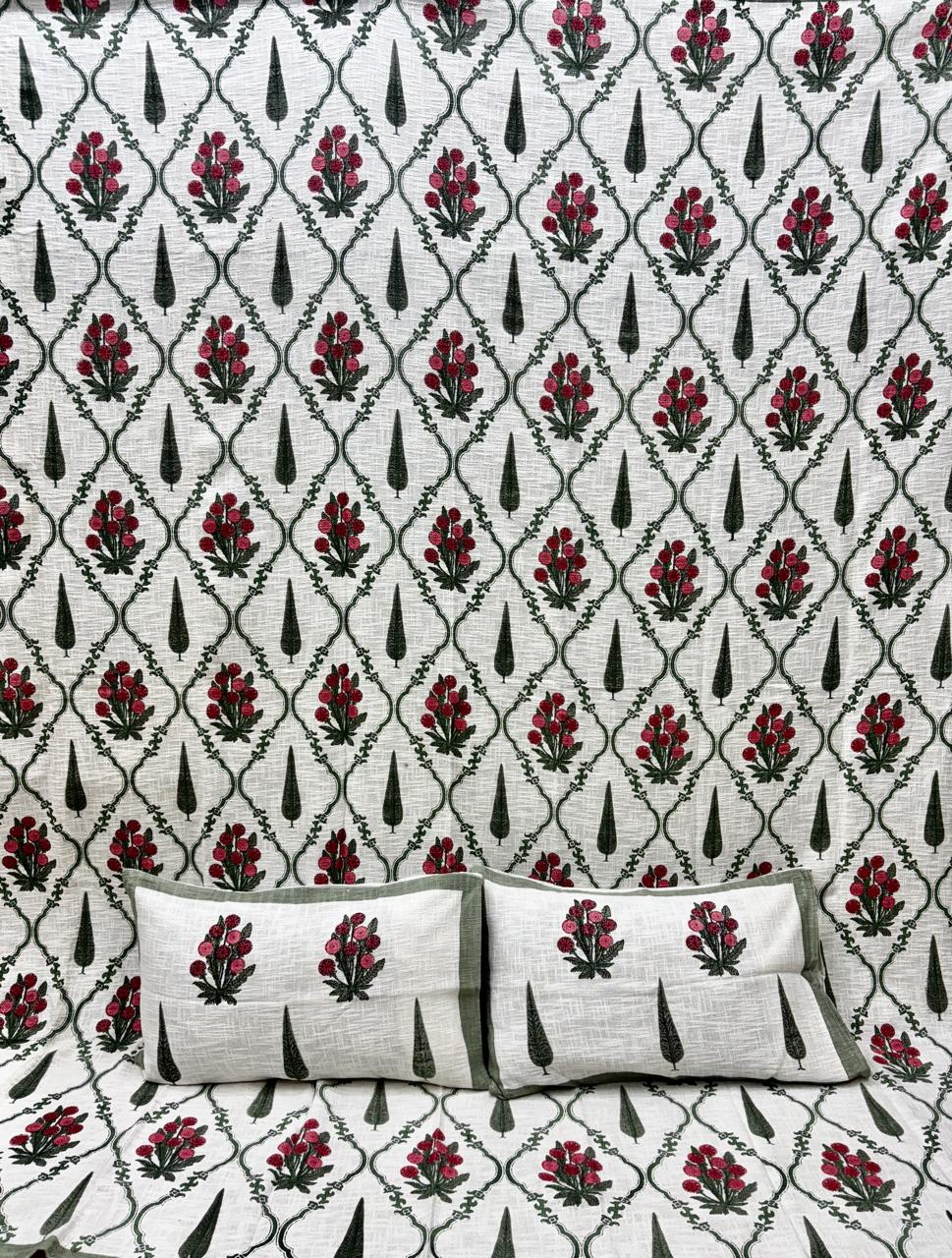 Pure TNT cotton printed double bedcover with 2 pillow covers (90x108 inches)