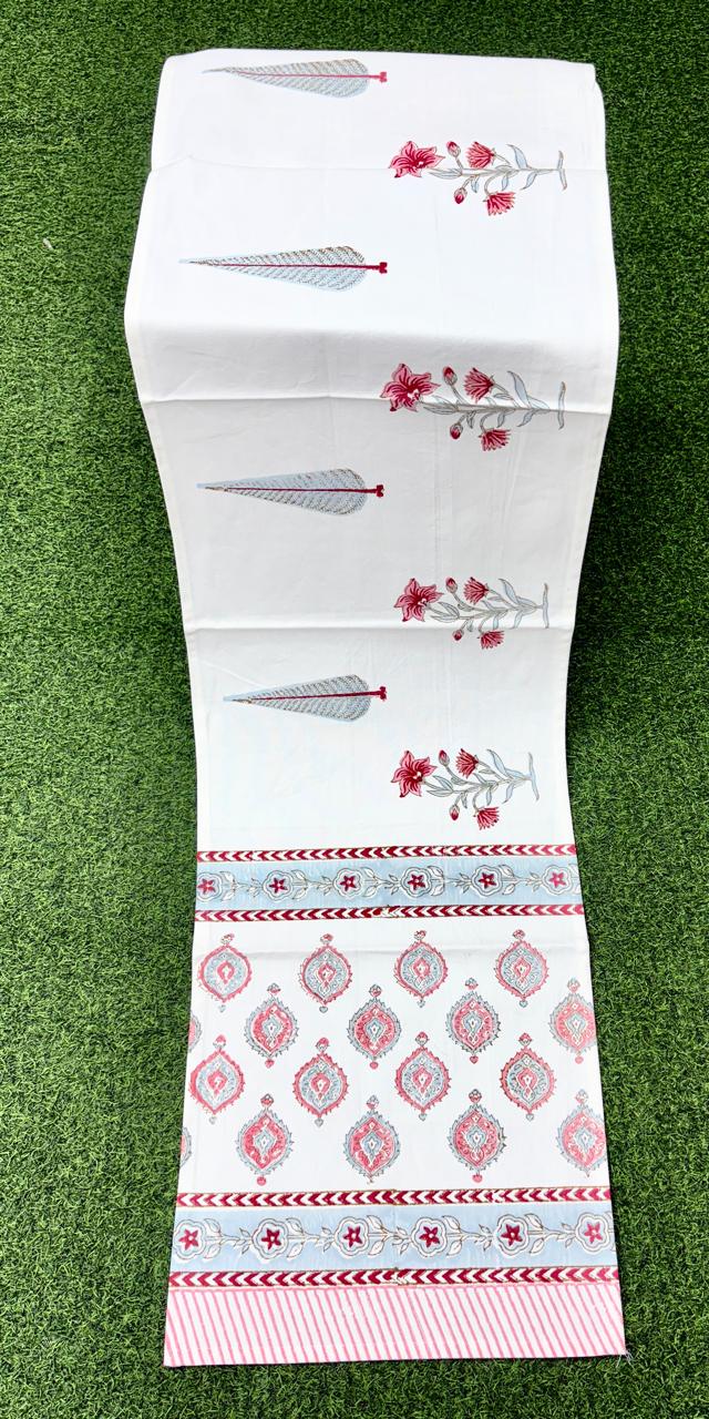Pure canvas cotton handblock printed runners for 4 and 6 seater dining tables