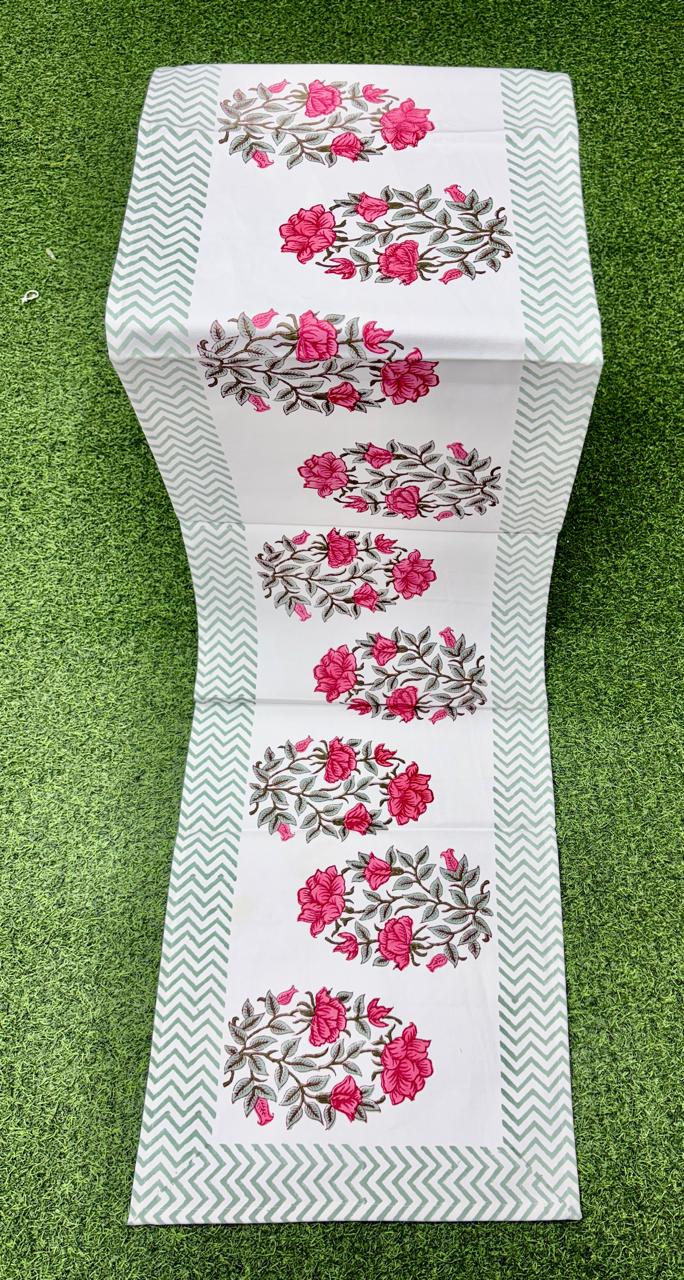 Pure canvas cotton handblock printed runners for 4 and 6 seater dining tables